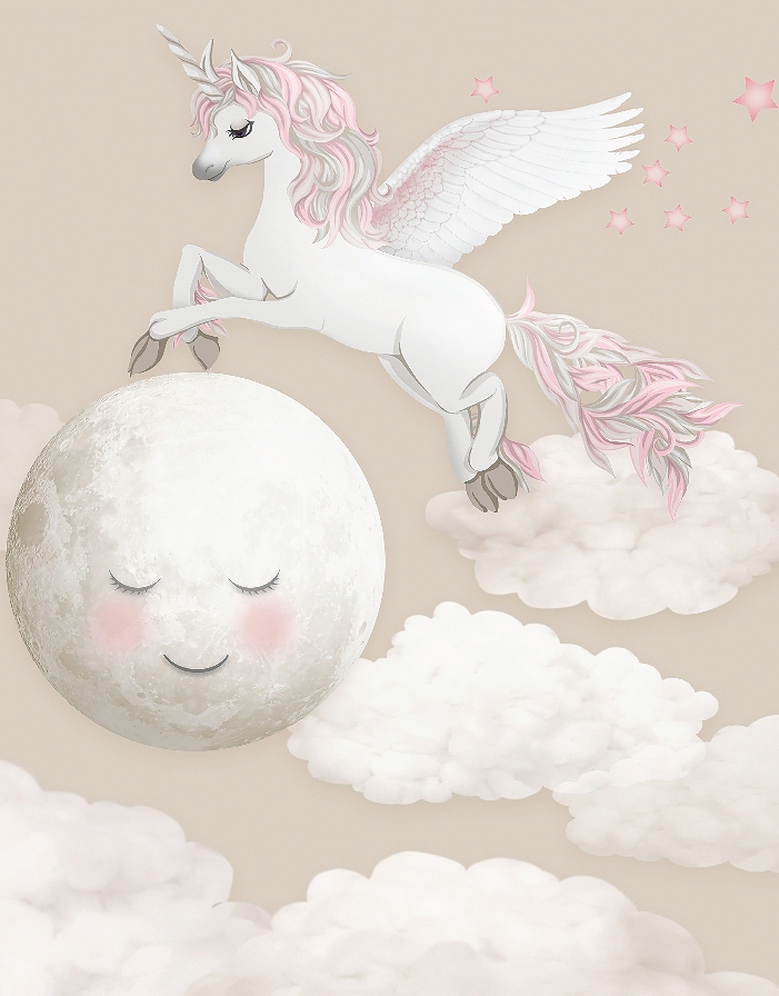 Fototapeta Jednorožce a Mesiac pre deti 200x255 cm štruktúra 350 g