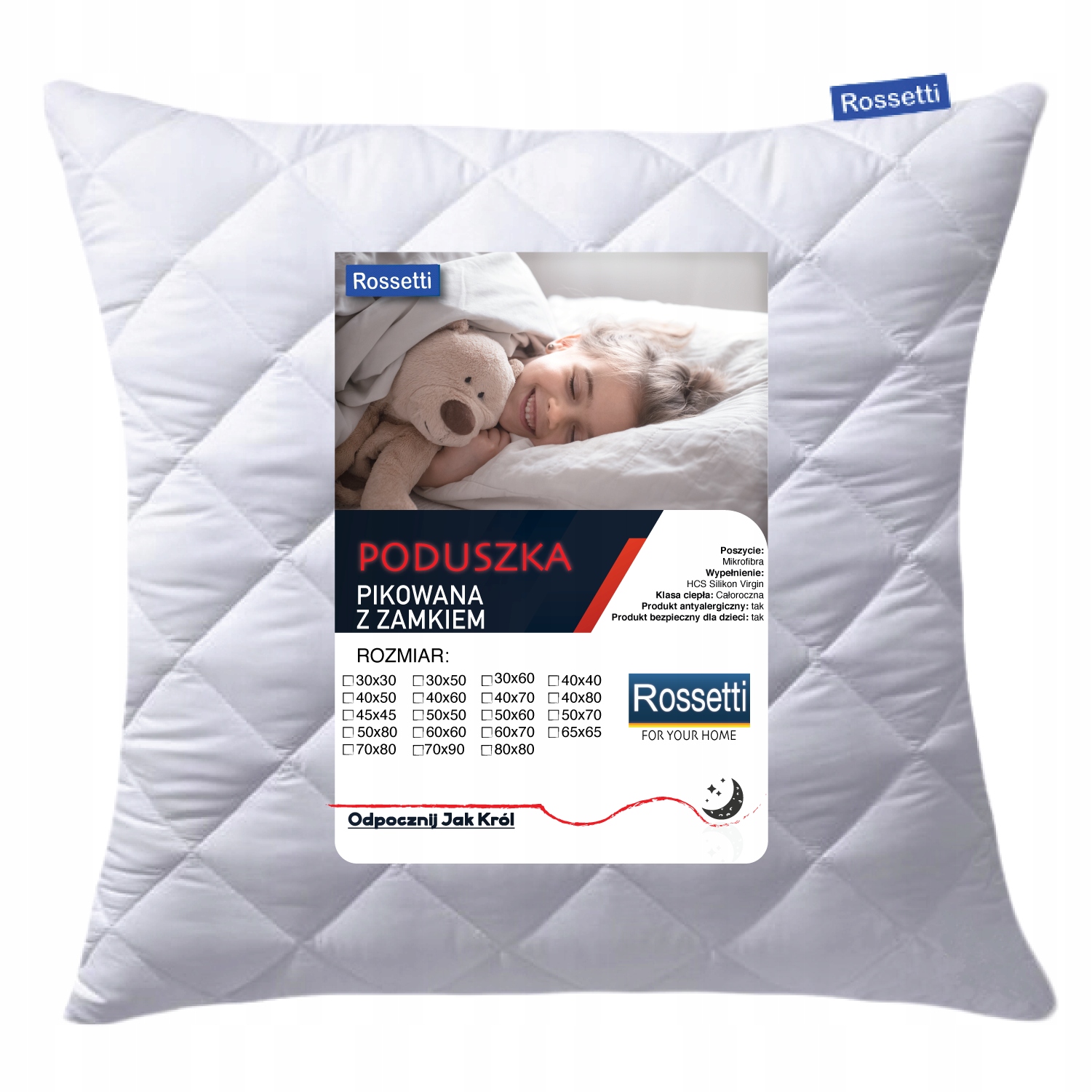 

Poduszka Antyalergiczna 60X60 Pikowana Gruba Zamek