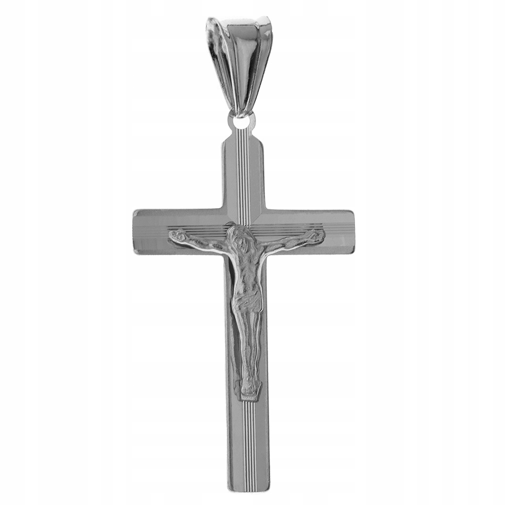 Krzyżyk srebrny męski z Jezusem FREZOWANY rodowany srebro 925 Stan opakowania oryginalne