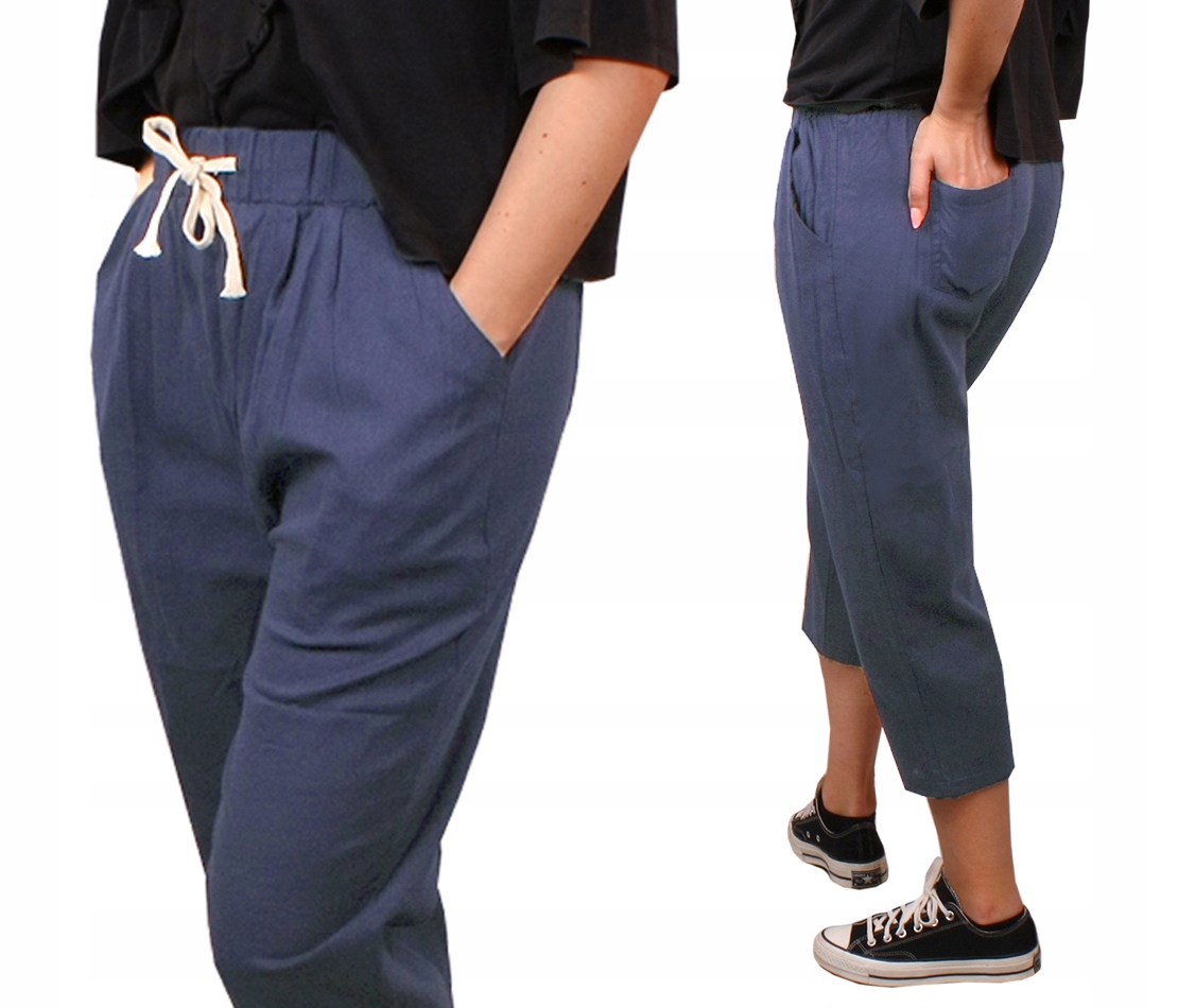 

Spodnie 3/4 # bawełna Rybaczki Len jeans M/L