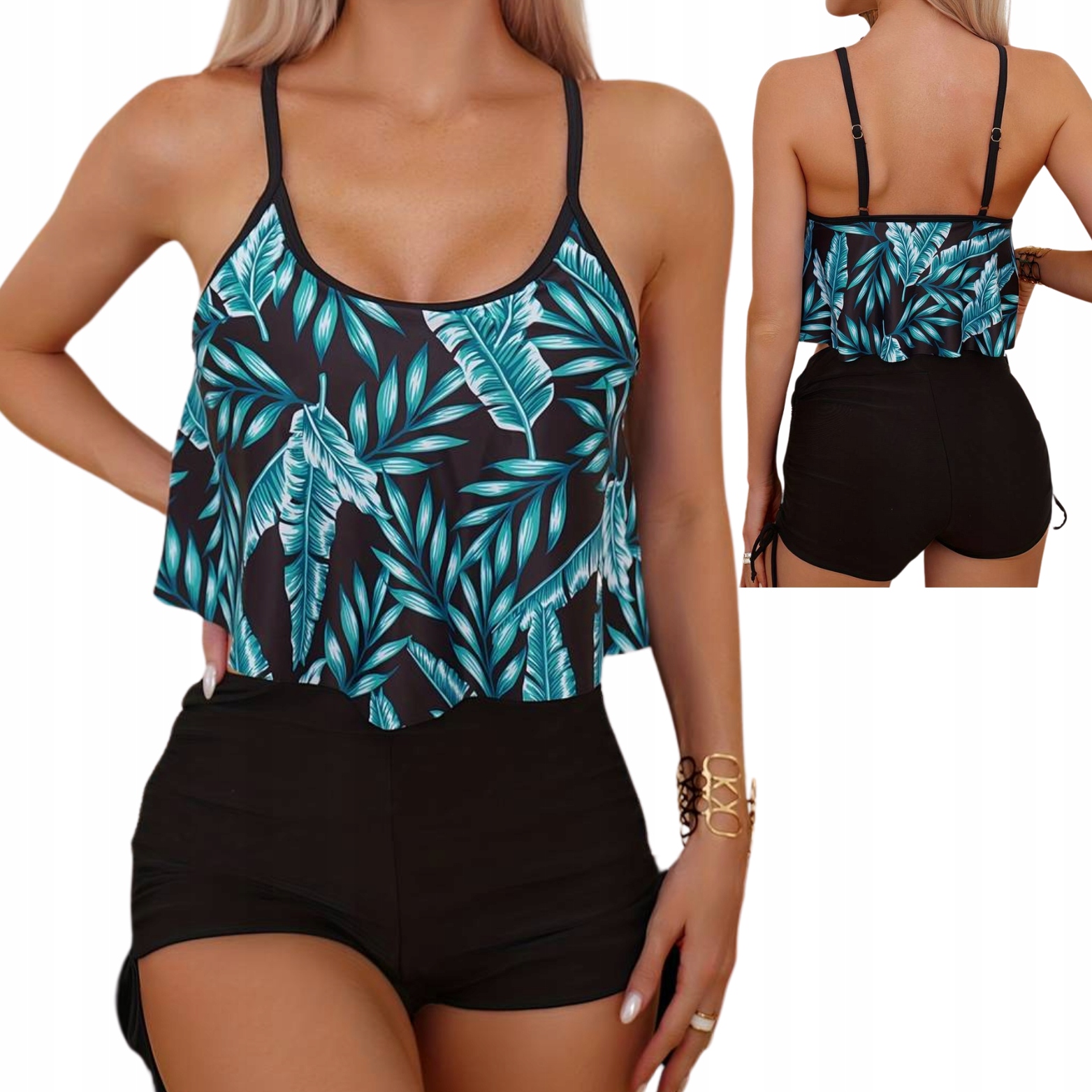 STRÓJ KĄPIELOWY DWUCZĘŚCIOWY WYGODNY ELASTYCZNY SPODENKI PLUS SIZE XL 42