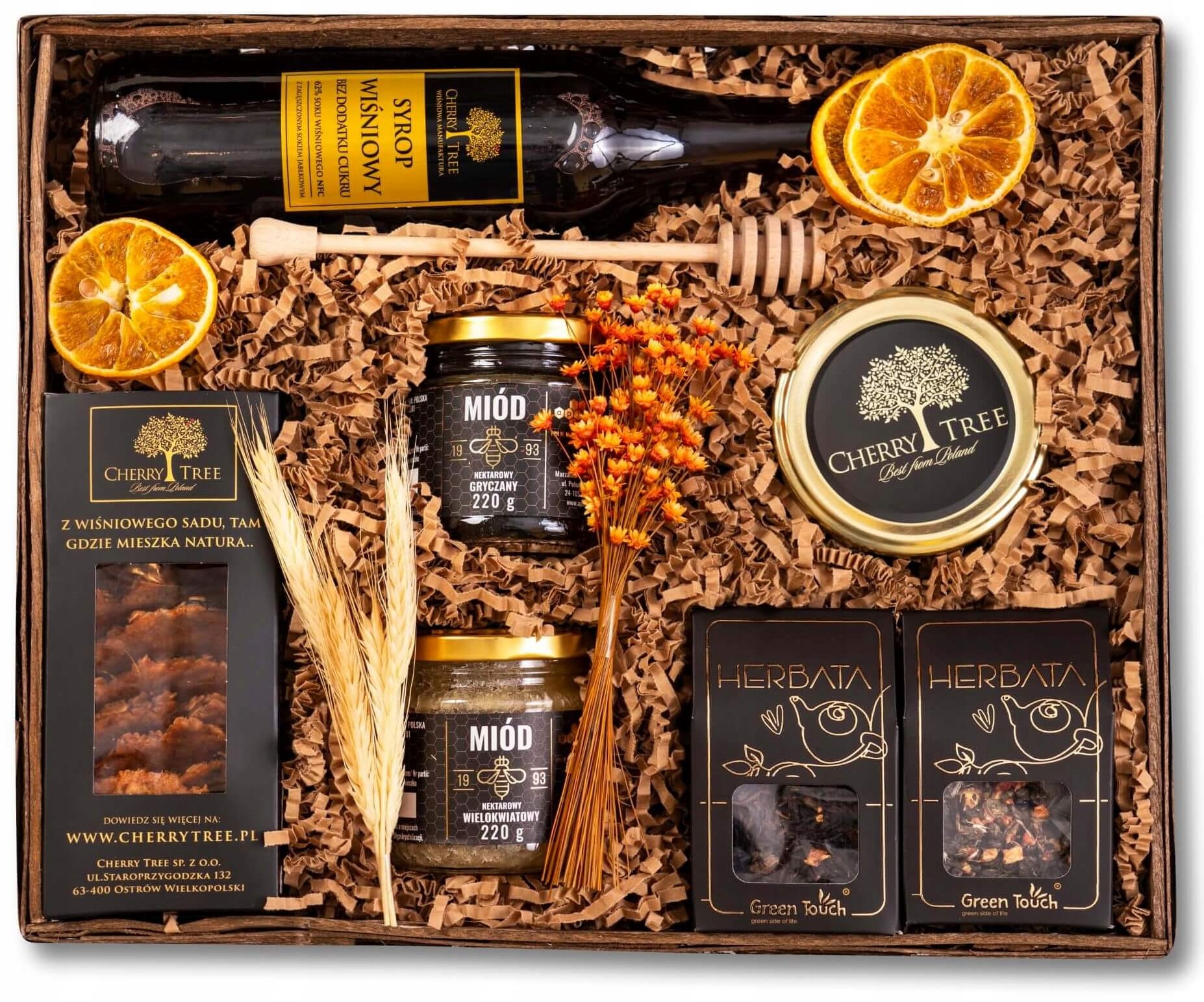 Dárkový Koš čaje třešňový sirup med zavařenina třešňové sušenky