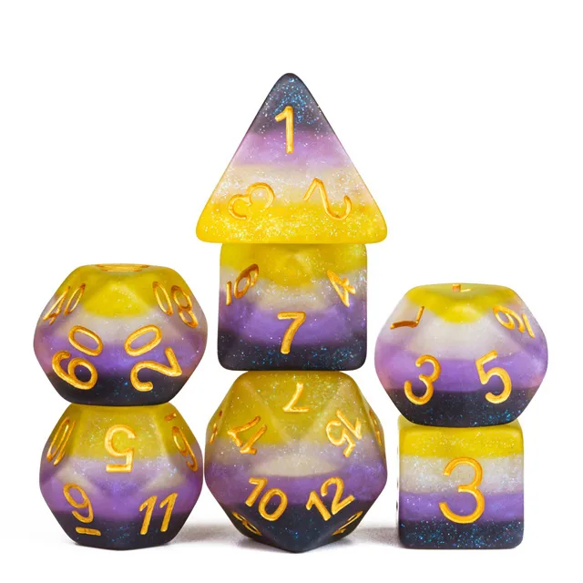 Pride Lgbtq Niebinarność Zestaw 7 Epoksydowych Kości Rpg