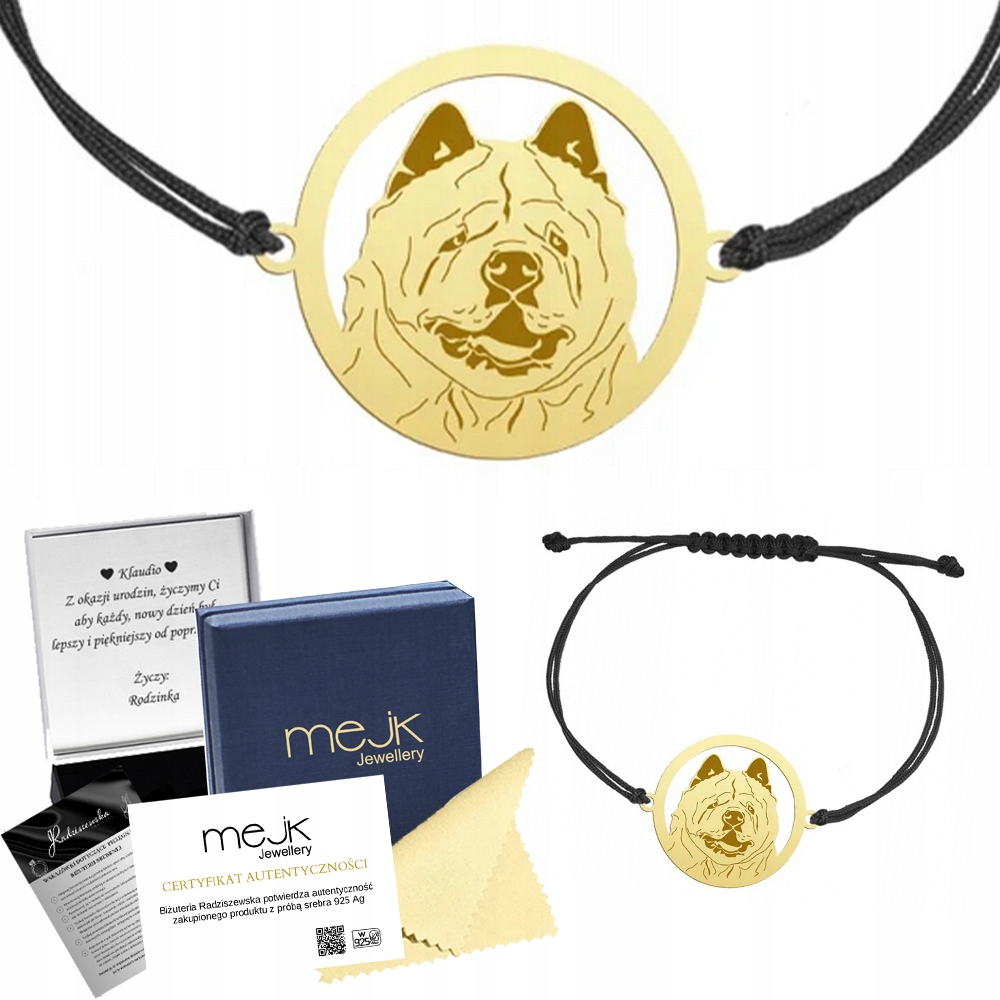 Zlatý náramek s psem Chow chow Soft 925 Šperky Gravírování Bonus