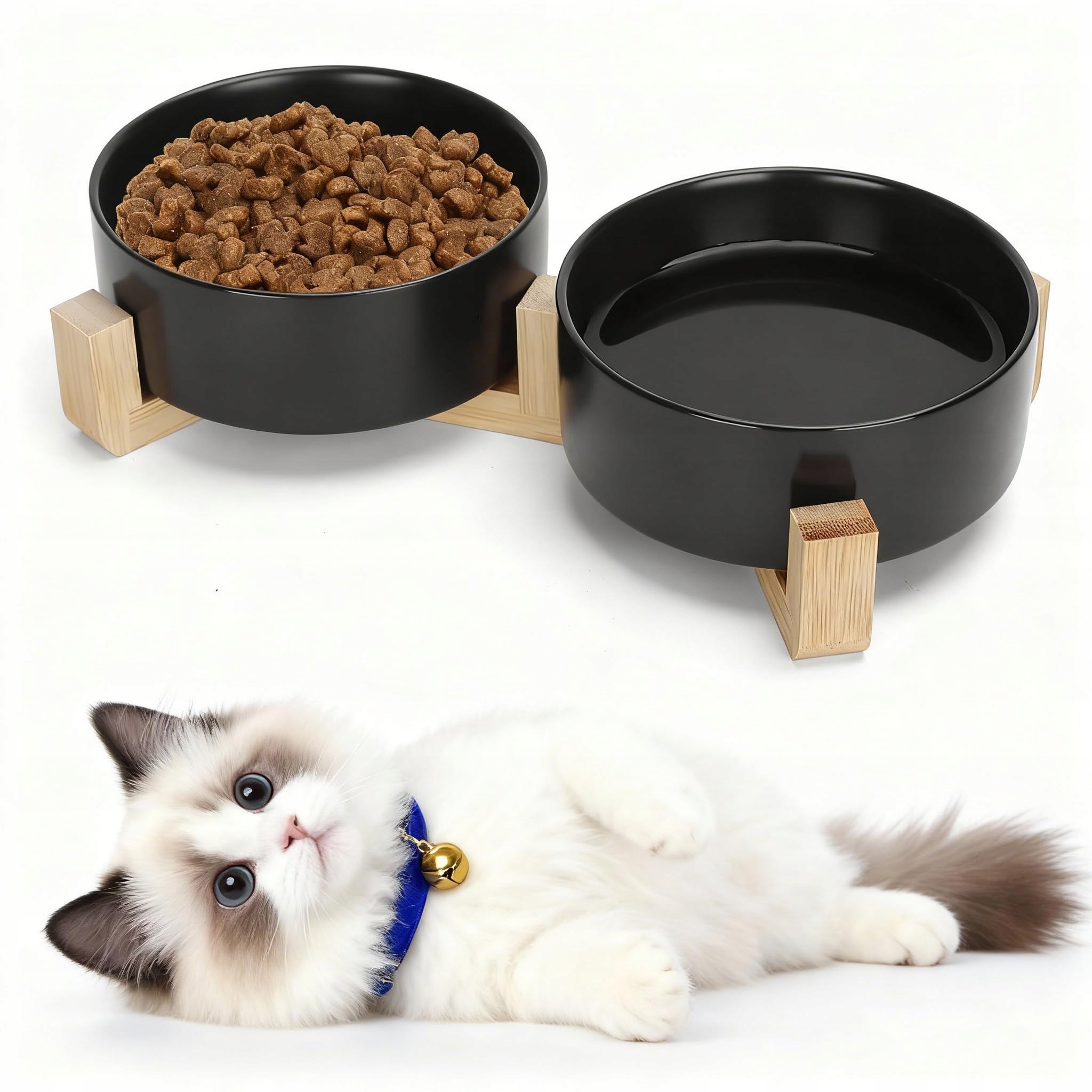 Nobleza Keramické Misky pro psy a kočky 2x500 ml s dřevěným stojanem