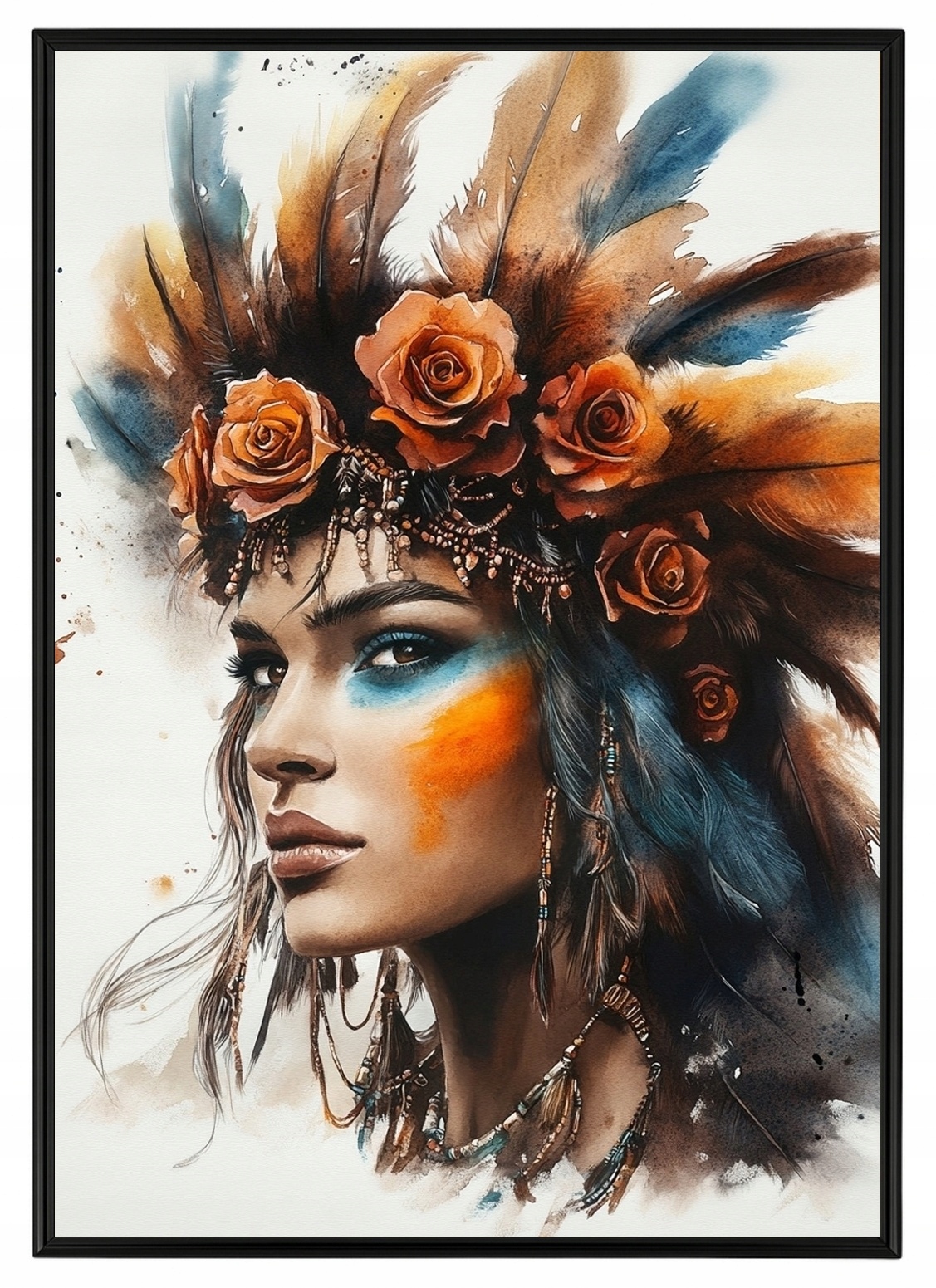Plakát Rámeček Aluminium Portrét Žena Indiánka Amerika Etno Boho 70x100