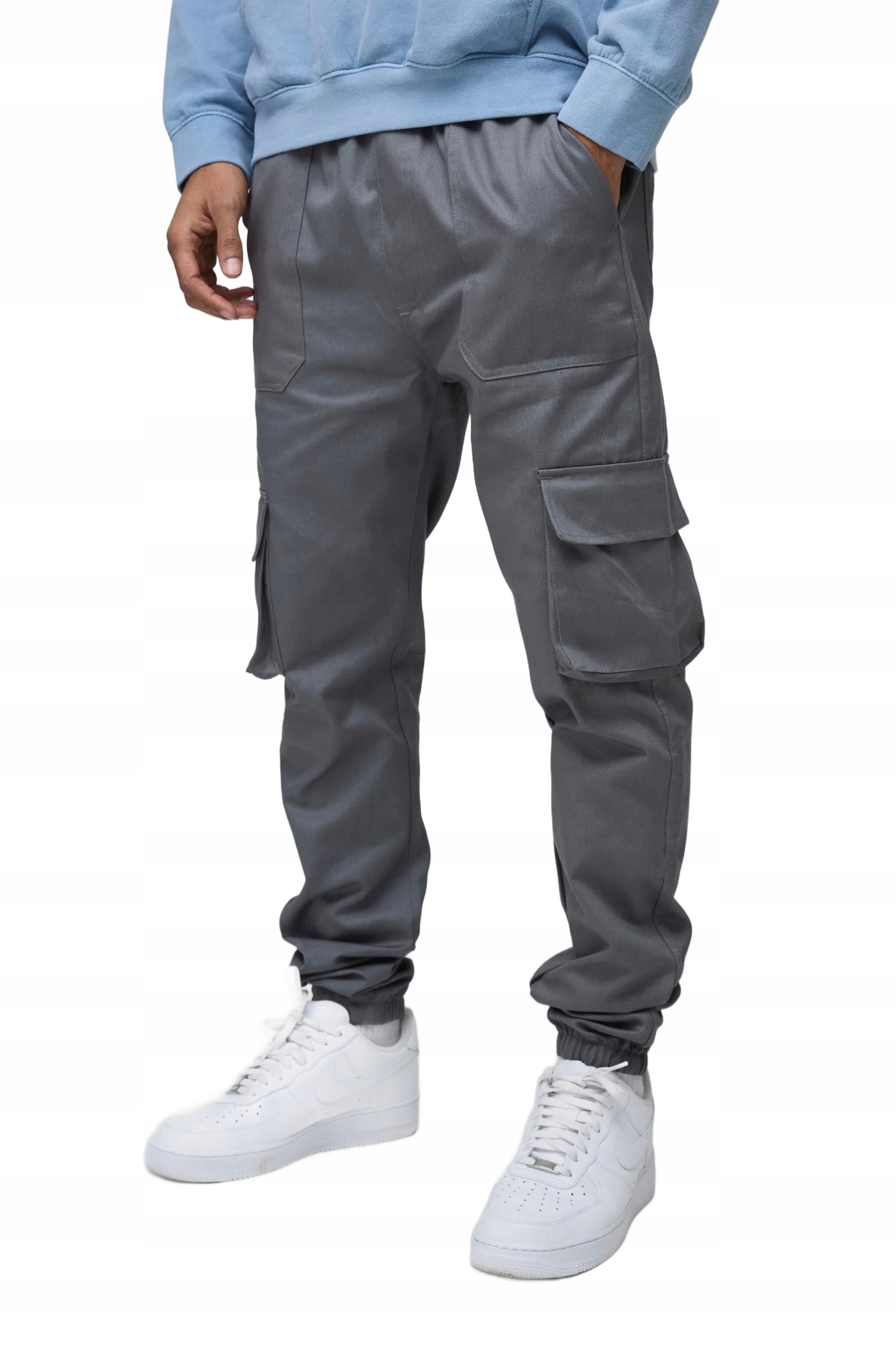 Boohooman Pánské Chino Kalhoty Šedé S Kapsami Na Nohavicích 32 Z3A