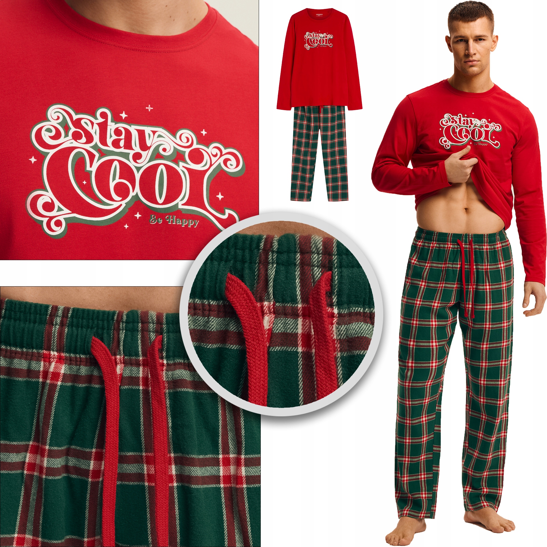 Henderson pánské dlouhé pyžamo Flanelové kalhoty s vázáním Premium černá XXL