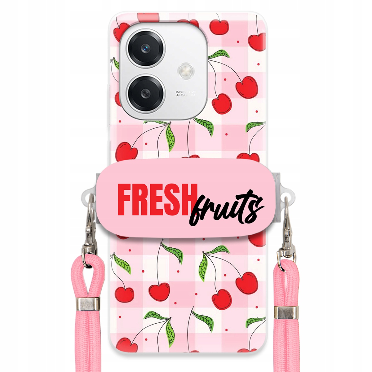 Puzdro pre Oppo A60 5G držiak na šnúrku Fresh Fruits Mriežka Ovocie