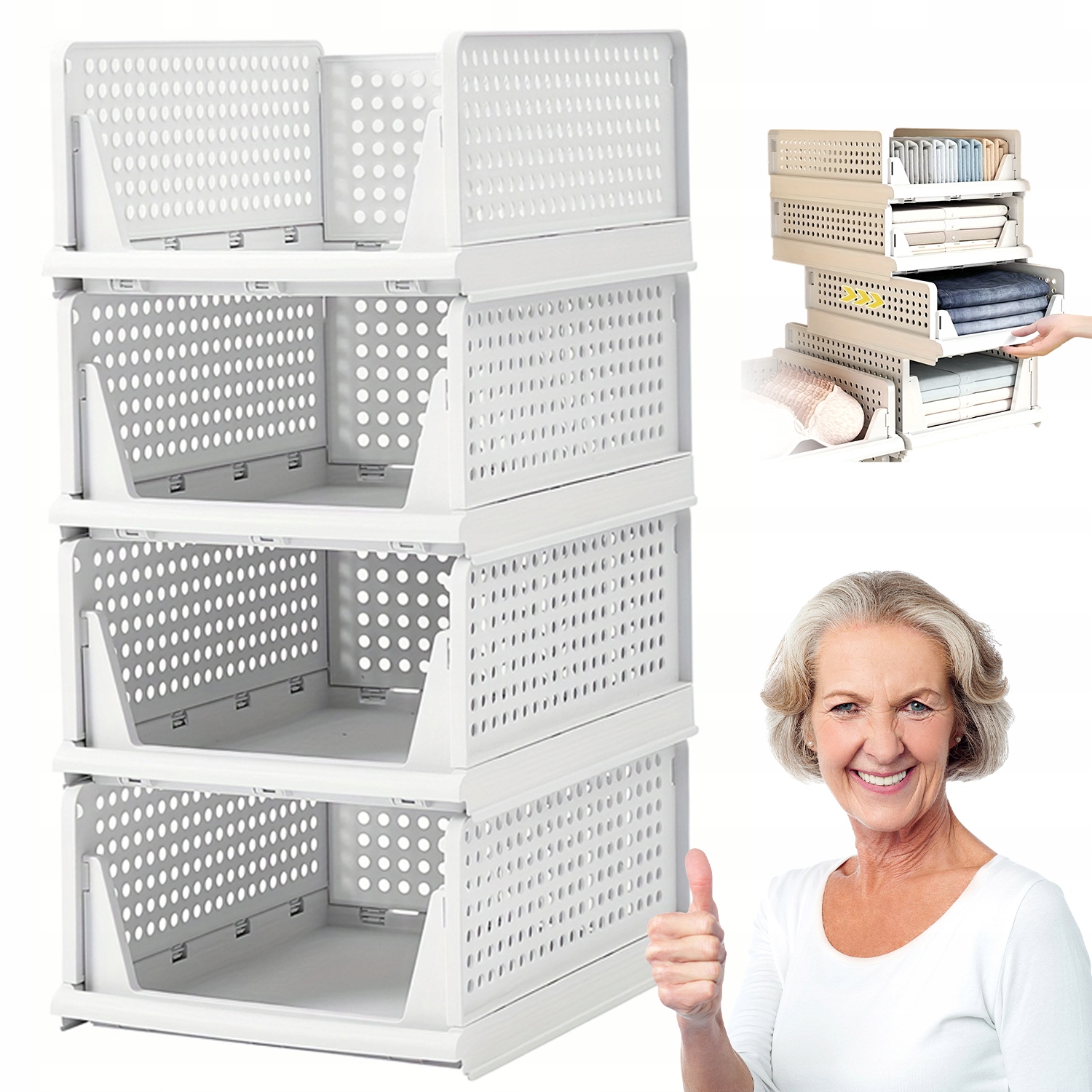 Skládací Krabička Organizér S Úložným Prostorem Set 4 Ks Do Skříně 43x33x18