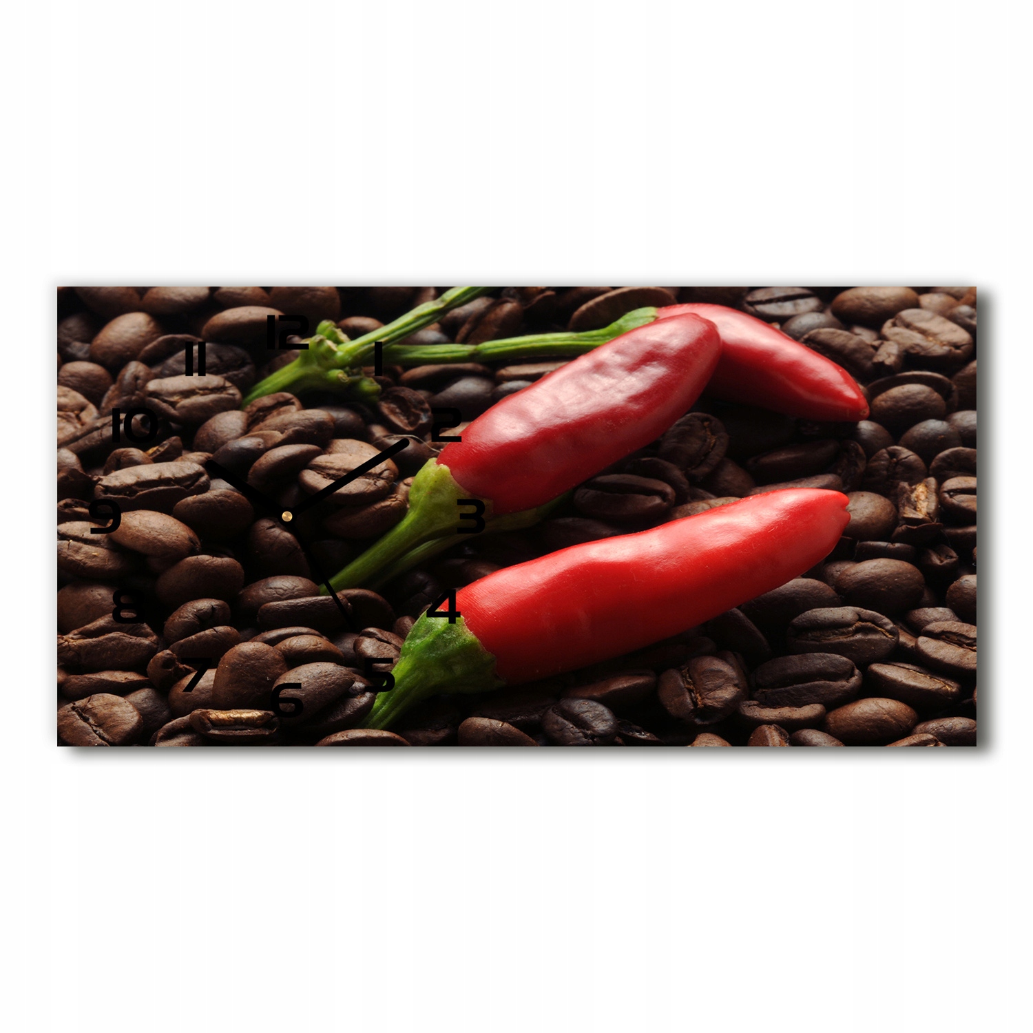 

Zegar ścienny szklany cichy Chilli i kawa 60x30 cm
