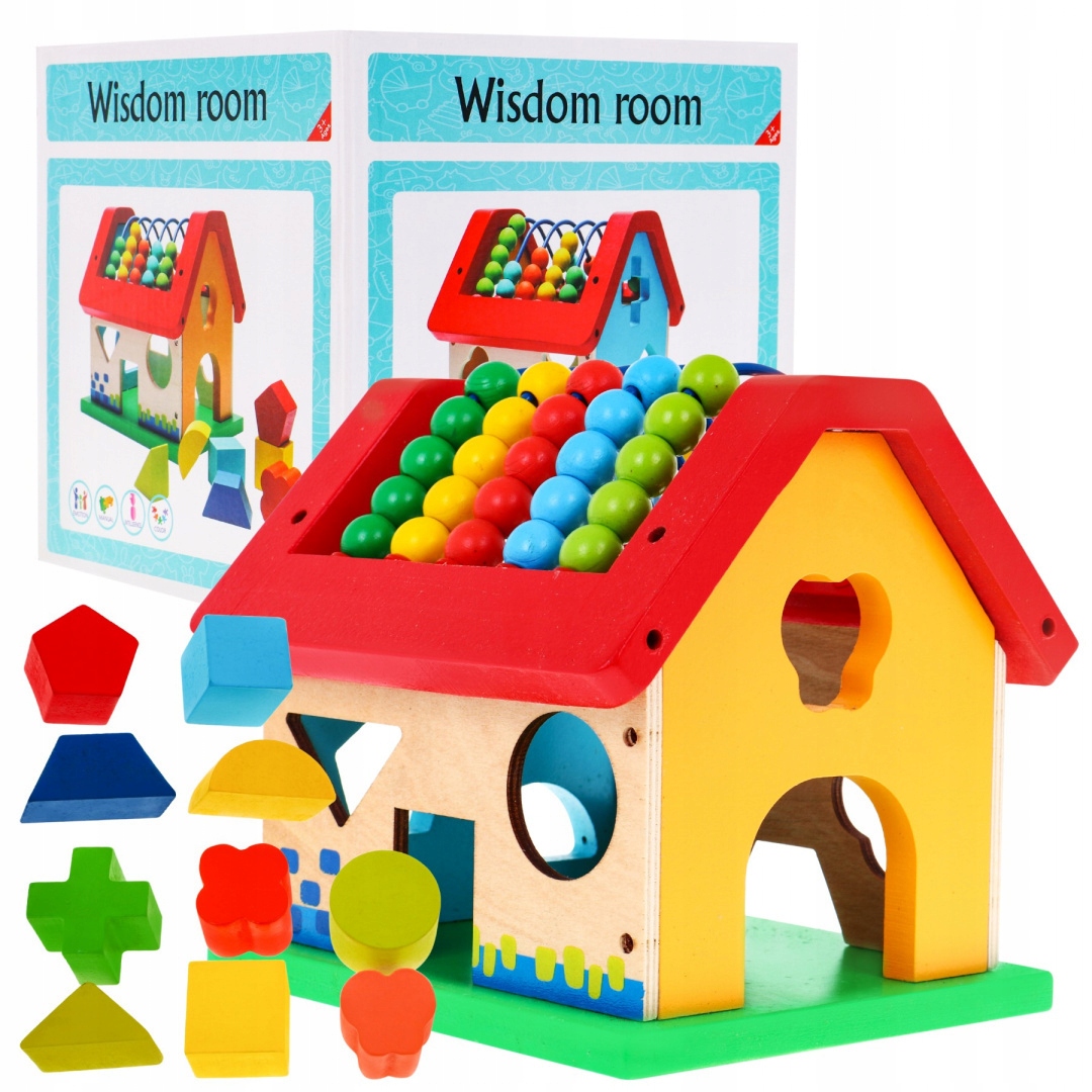 DUŻY DREWNIANY DOMEK SORTER UKŁADANKA + KLOCKI