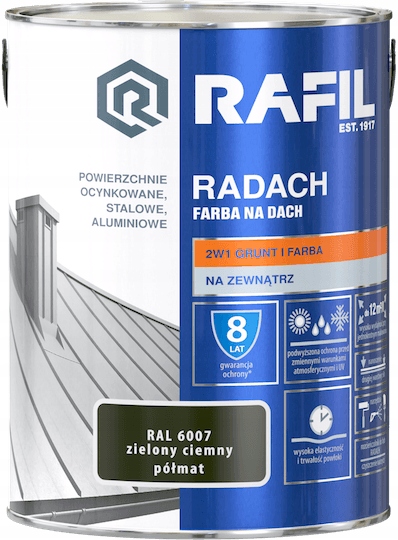 RAFIL RADACH FARBA NA DACH ZIELONY CIEMNY RAL6007 PÓŁMAT 5L