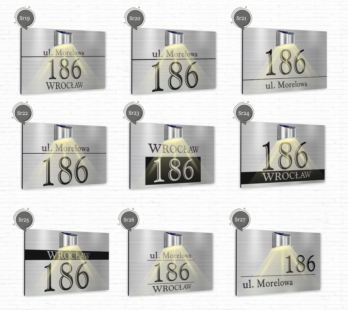 duża TABLICZKA ADRESOWA nierdzewna srebrna numer domu 30x20 lampka solarna Marka inna