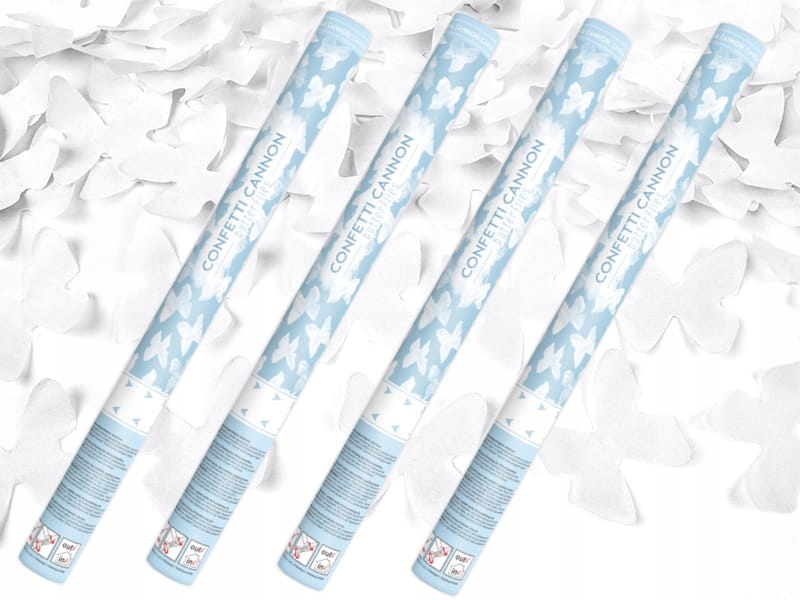 TUBY STRZELAJĄCE MOTYLKI BIAŁE WYRZUTNIA KONFETTI NA ŚLUB ZARĘCZYNY 60cm