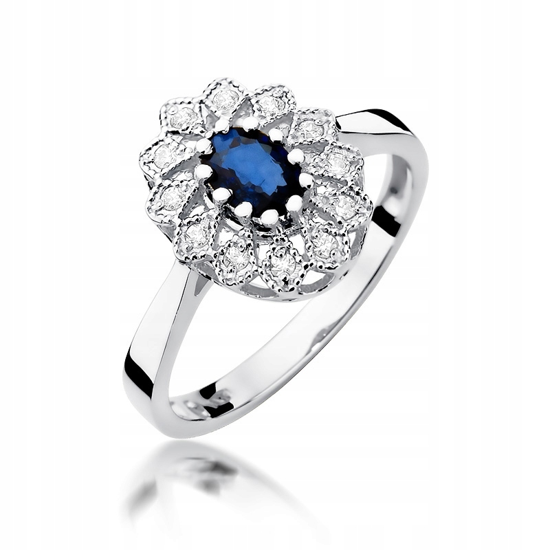 

Pierścionek Szafir 0,70 Ct + Brylanty Białe złoto