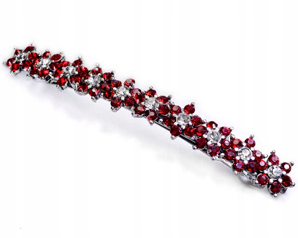 Dlouhá matalová spona francouzská sponka do vlasů květy červené zirkony
