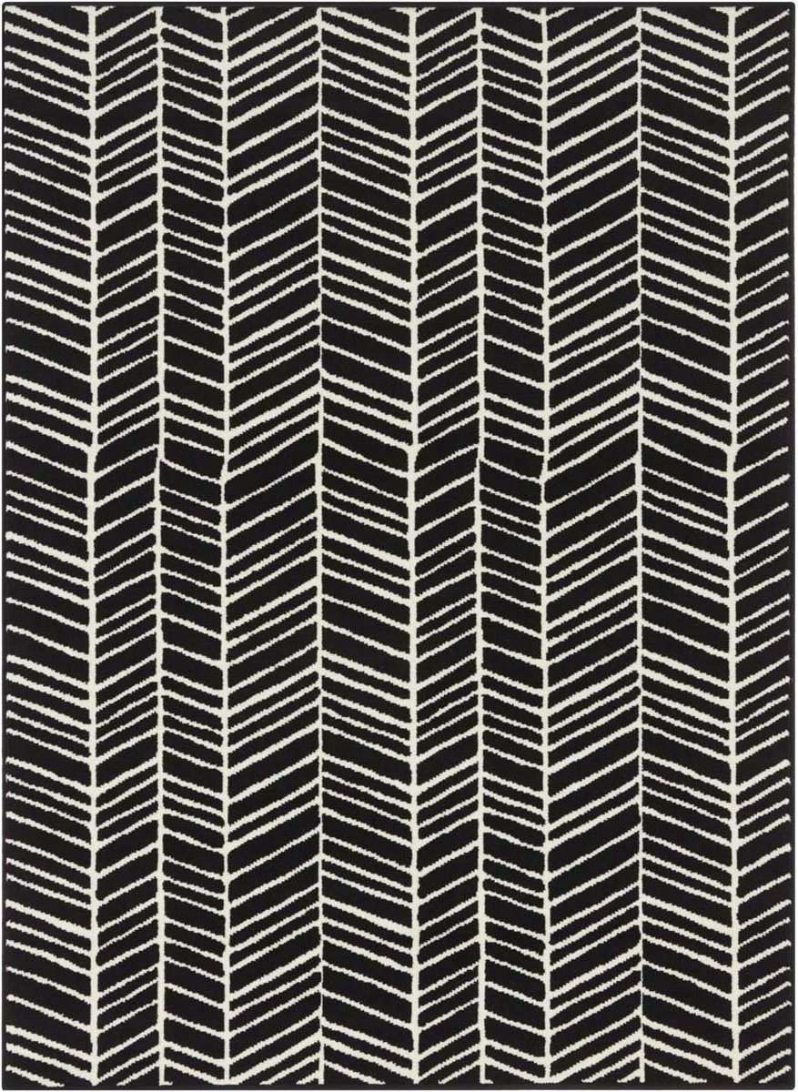 Moderný čierno-krémový koberec do obývačky s mäkkým krátkym vlasom 180x260