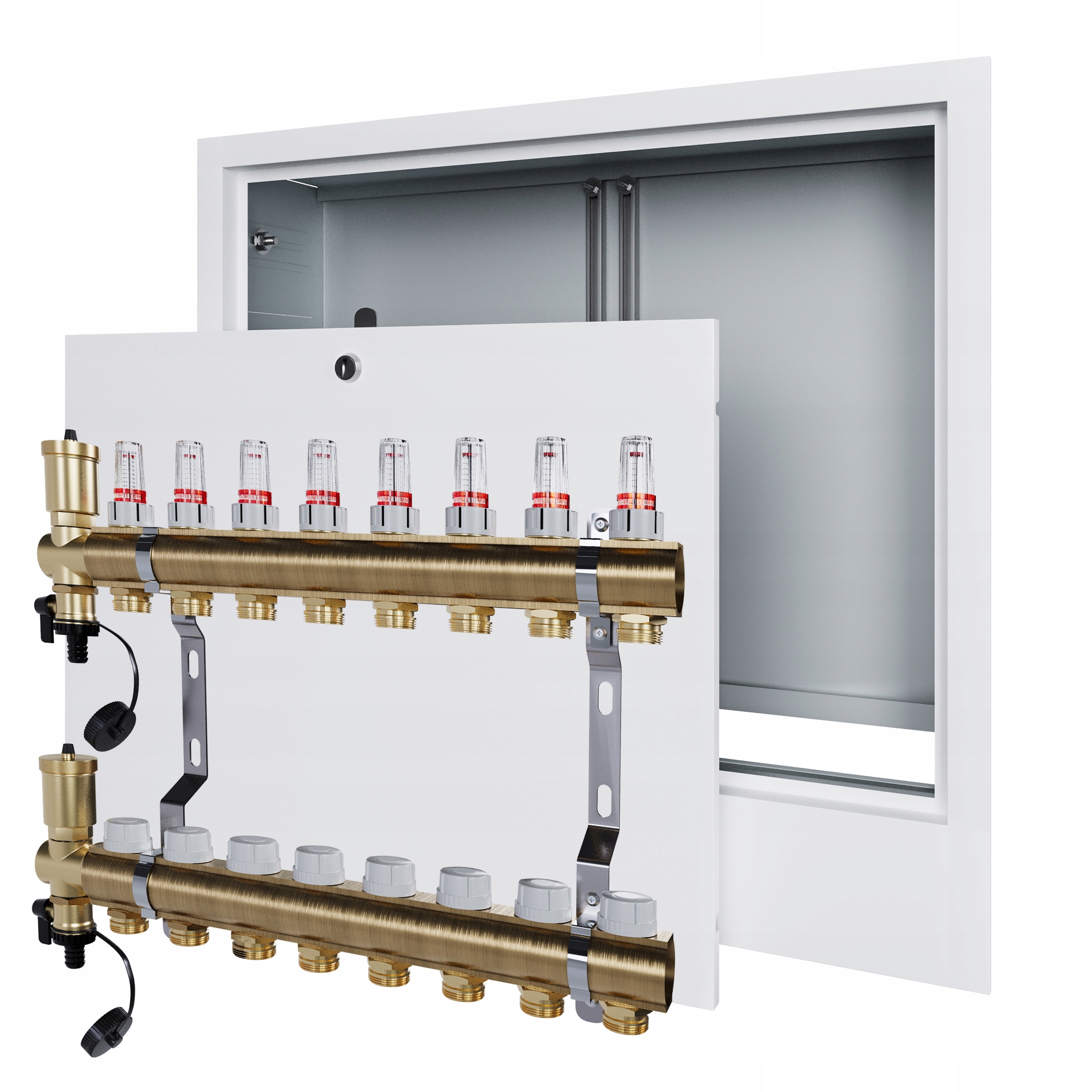 Rozdělovač pro podlahové topení 8 s podomítkovou schránkou