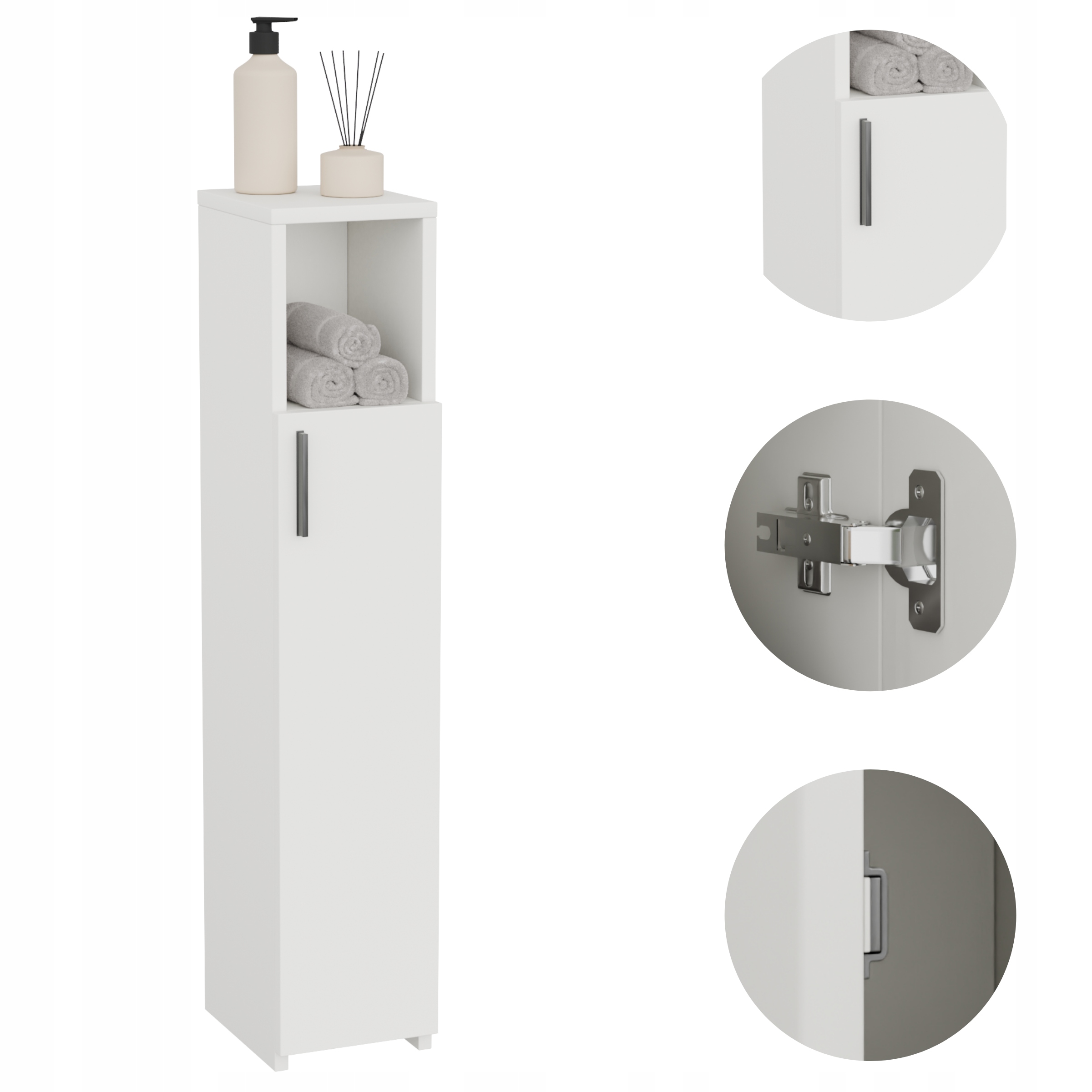 Koupelnový Sloupek, Úzká Skříňka S Policemi, Snadná Montáž, Bílý Mat