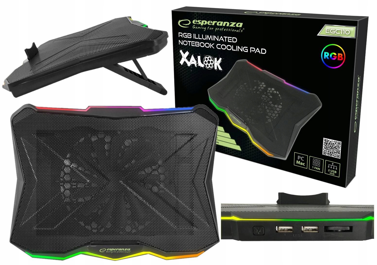 PODSTAWKA CHŁODZĄCA POD LAPTOPA 12-17 REGULOWANA PODKŁADKA LED RGB Z USB