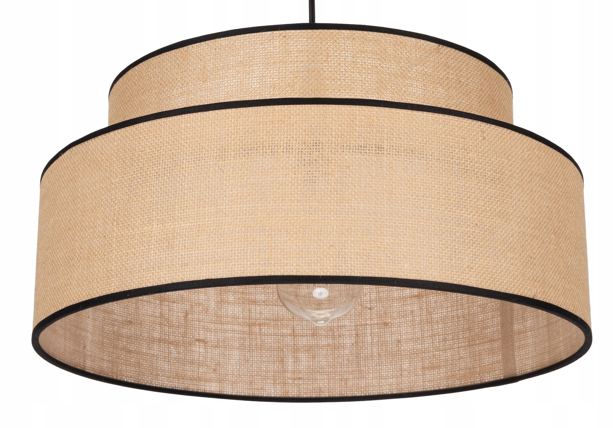 Lampa wisząca czarna walec Wabi-Sabi płótno jutowe