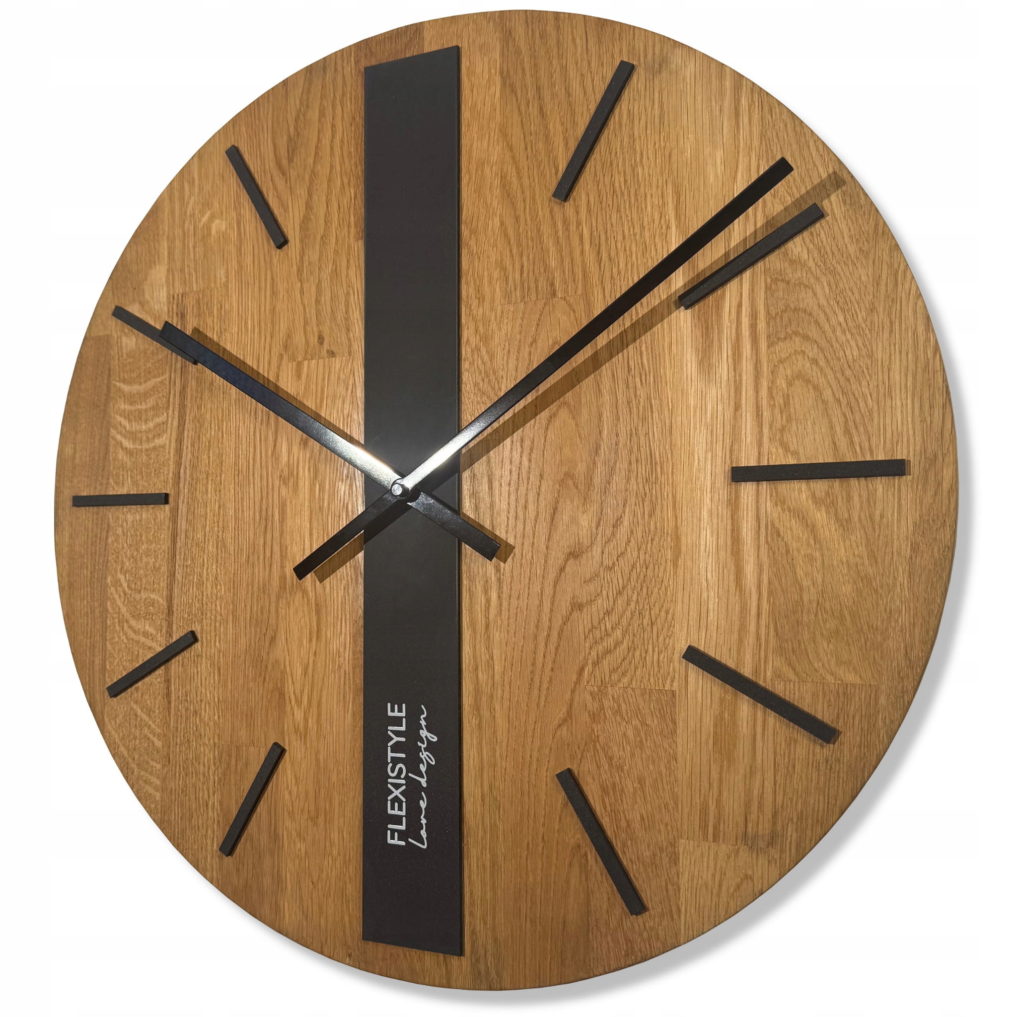 Dřevěný nástěnný hodinový stroj do obývacího pokoje, tichý Dub Klasik, 50 cm, černý