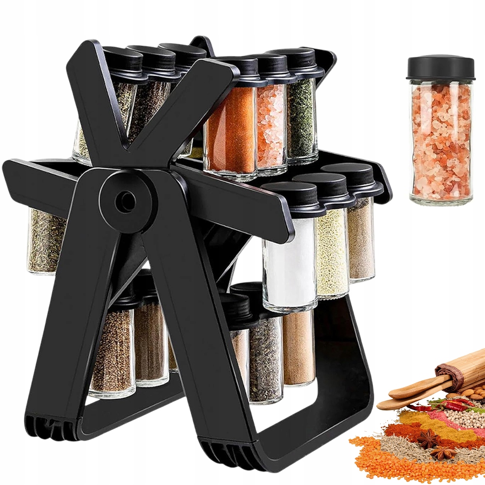 Otočný Stojan Na Koření S 18 Nádobkami Sklenic Sadou Koření
