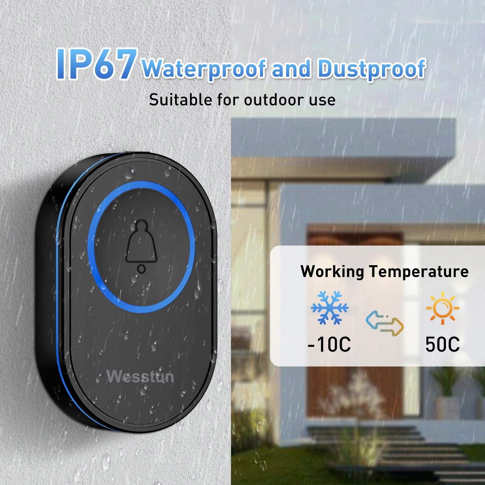 WESSTUN Zestaw Dzwonek Bezprzewodowy IP67, 2 Odbiorniki, 39 Dźwięków — miniatura 5