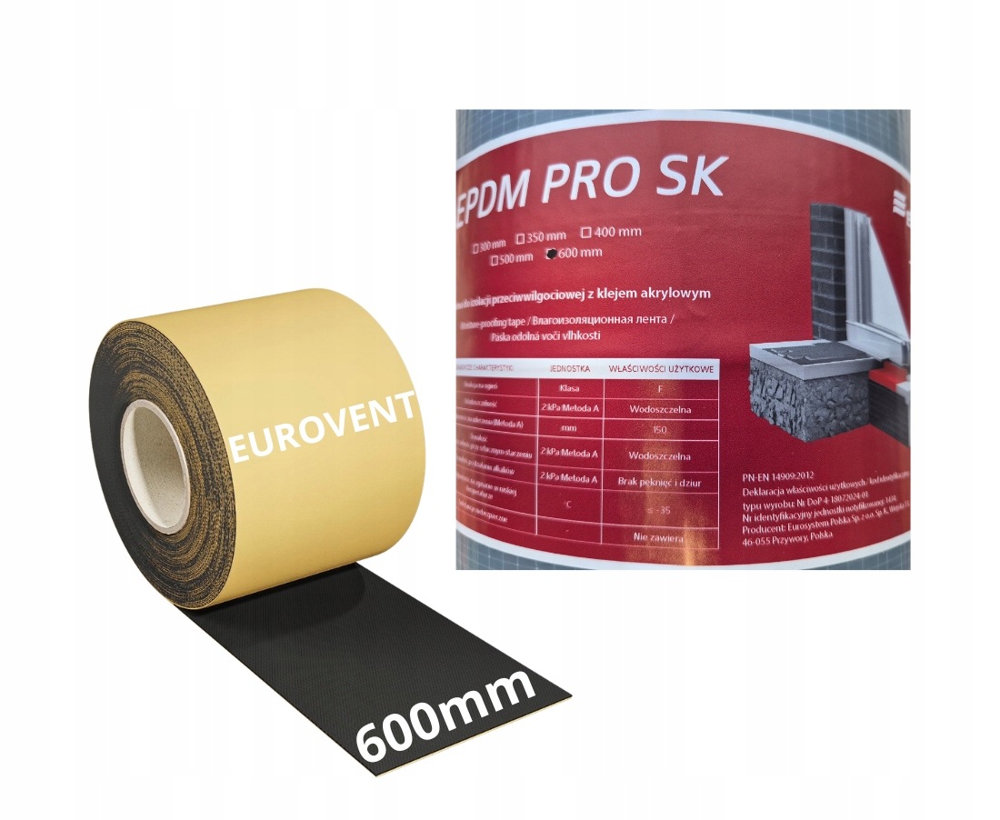 Taśma Uszczelniająca Epdm 600mm x 20mb Pełny Klej