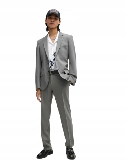 Hugo Šedý Slim Oblek S Klasickým Límcem S J7D