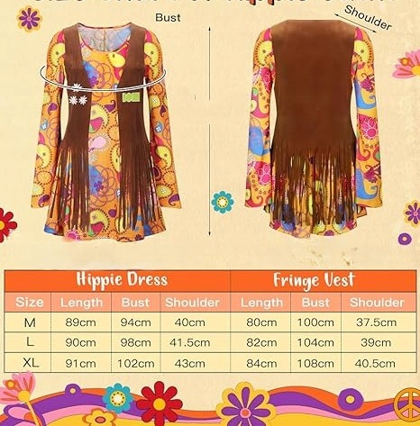 Kostým Převlek Hippie Boho Léta 70 80 Vintage Třásně Akcesoria Retro
