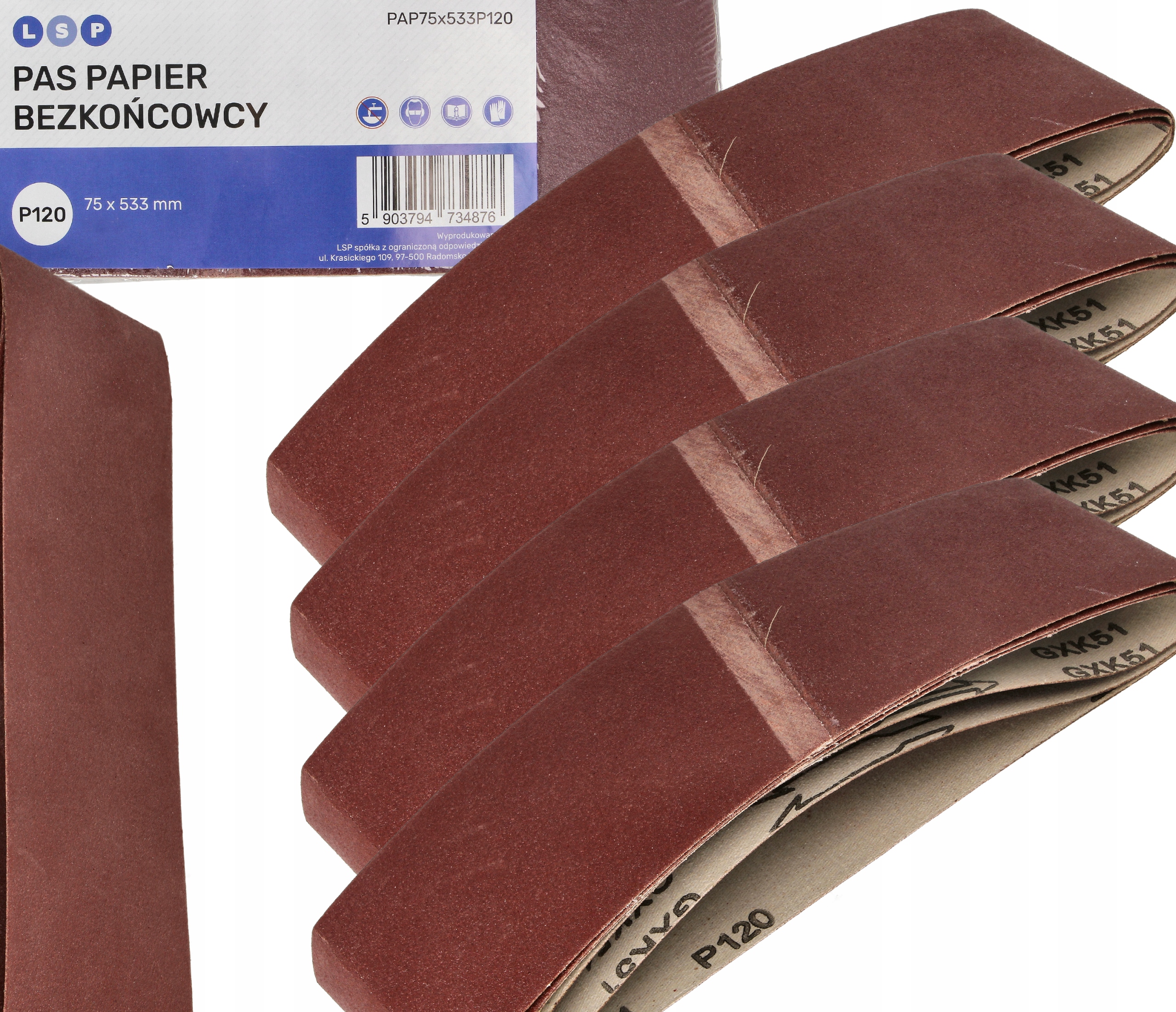 PAS BEZKOŃCOWY PAPIER ŚCIERNY 533x75 P120 TAŚMA DO SZLIFIERKI TAŚMOWEJ 12SZ