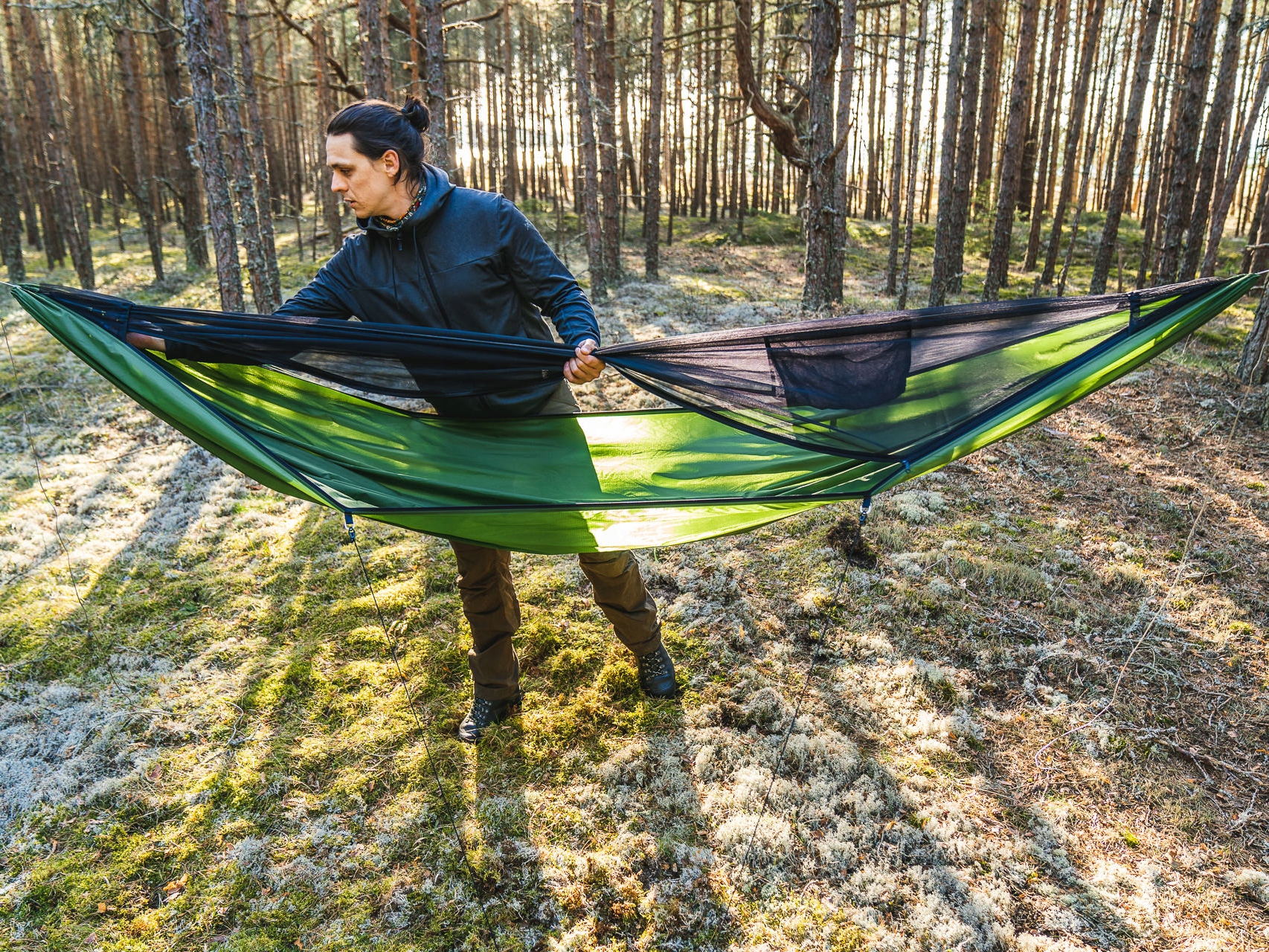 Hamak Lesovik DRAKA oliwkowy Szerokość materiału 150 cm