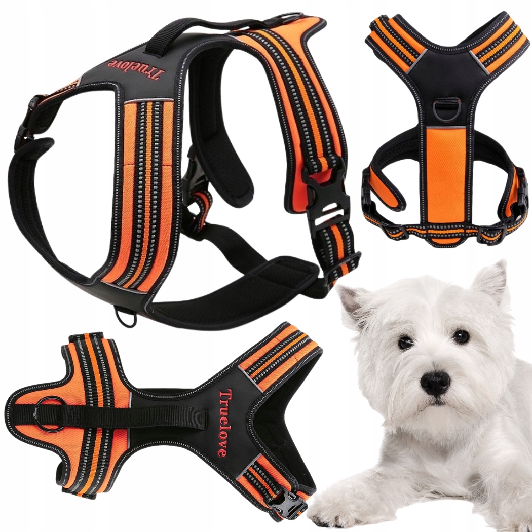 Levně Postroj Pro Psa Easy Walk Pevný S Rukojetí Truelove Security Oranžový
