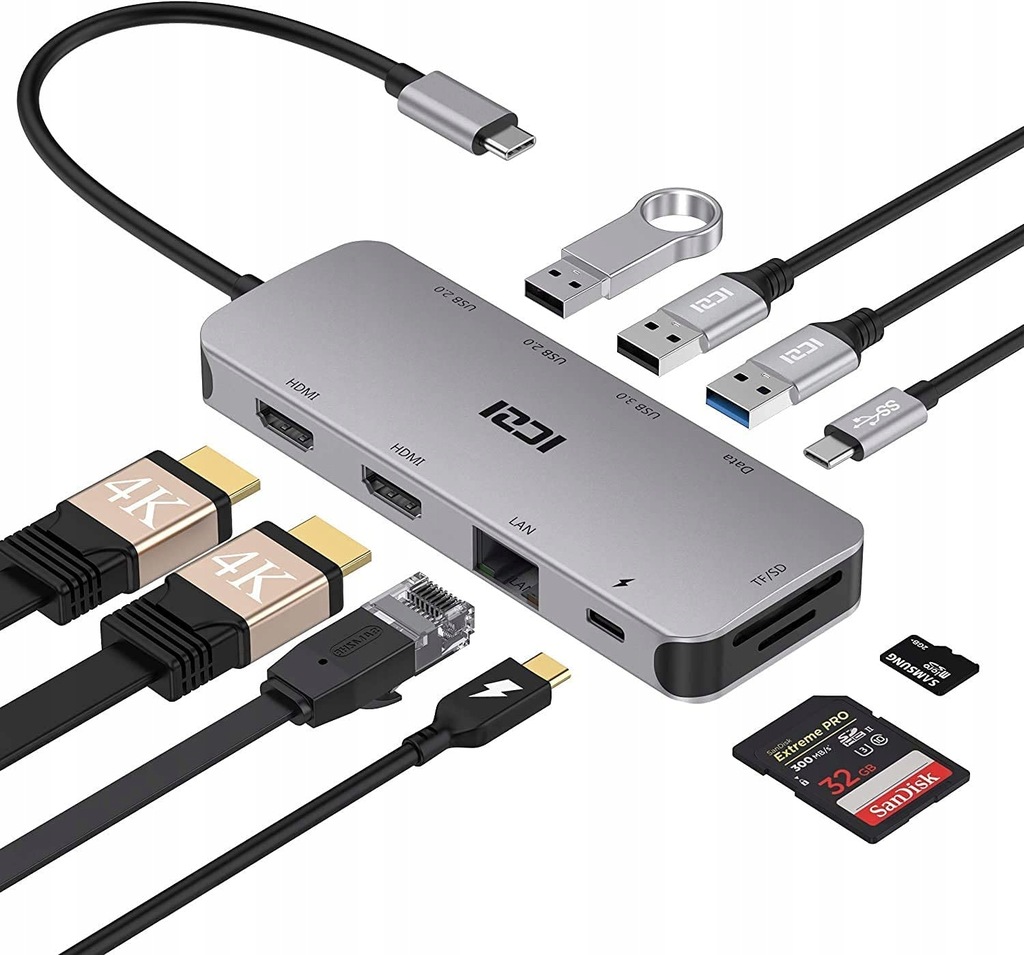 Iczi Hub Usb-c 9 v 1 Pd USB3.0 Hdmi 4K RJ45 Sd/tf
