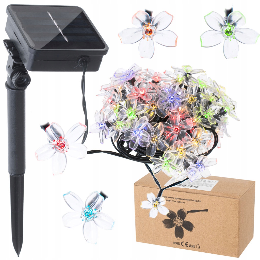 LAMPKI OGRODOWE SOLARNE GIRLANDA ZEWNĘTRZNE KWIATKI 7M 50LED MULTIKOLOR EAN (GTIN) 5903039735729