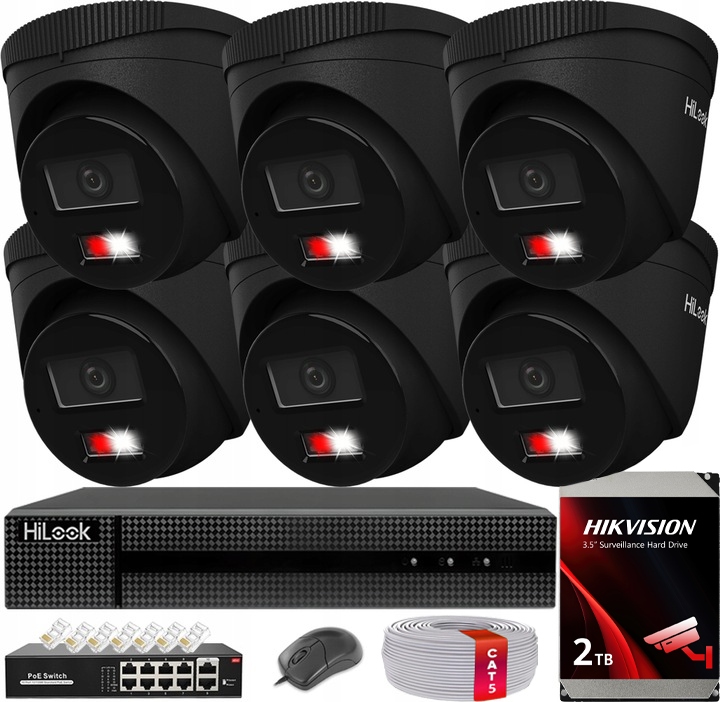 Zestaw Monitoringu Ip 6 Kamer IPC-T260HA-LU Black Zewnętrzny PoE Hdd 2TB