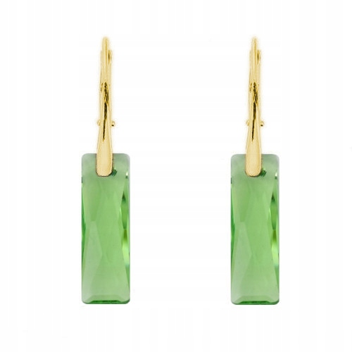 Stříbrné 925 pozlacené náušnice s kr. Swarovski Queen Baguette 25 mm Peridot