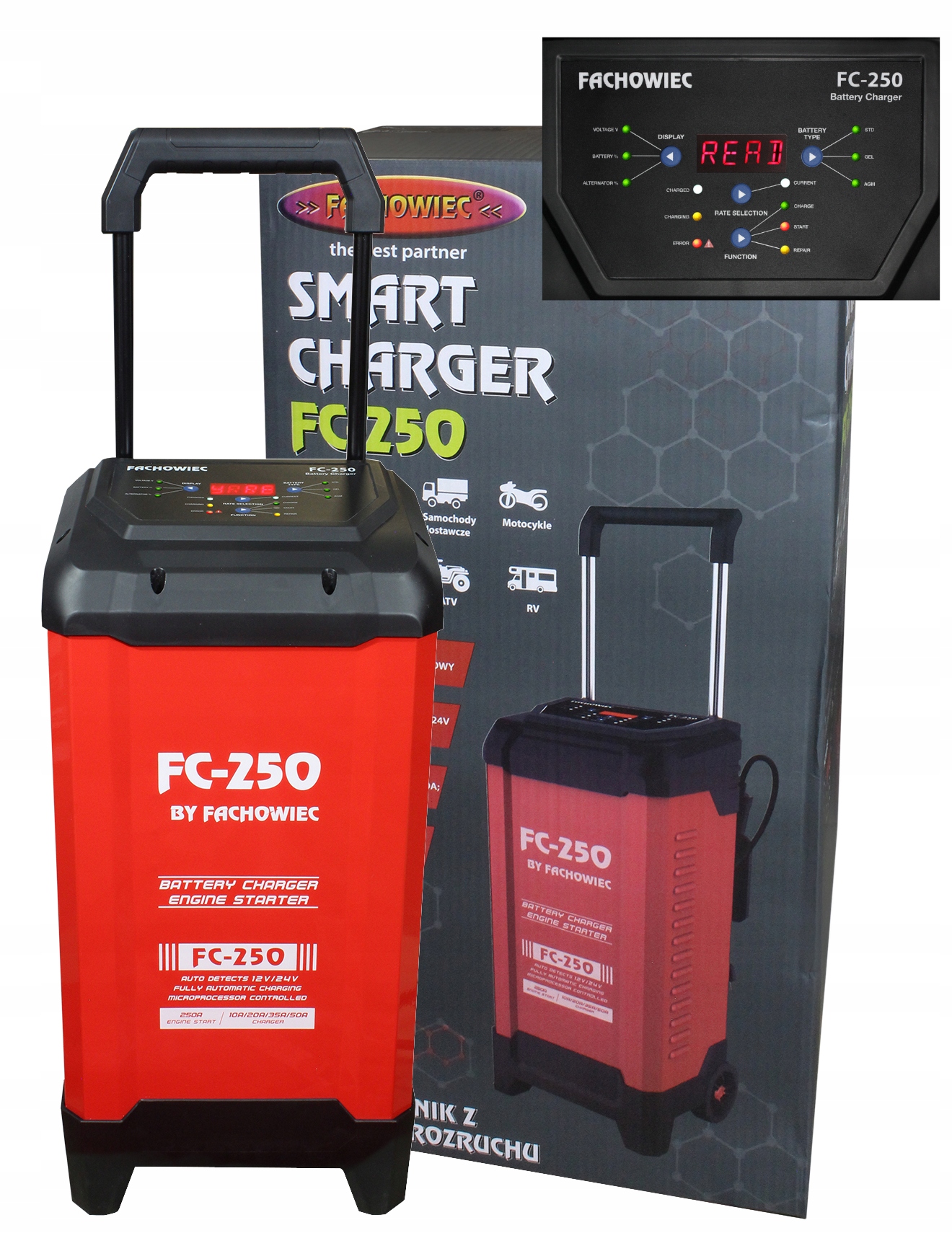 Usmerňovač S Štartovaním Fachowiec FC-250 12/24V 250A Nabíjačka Štartovania