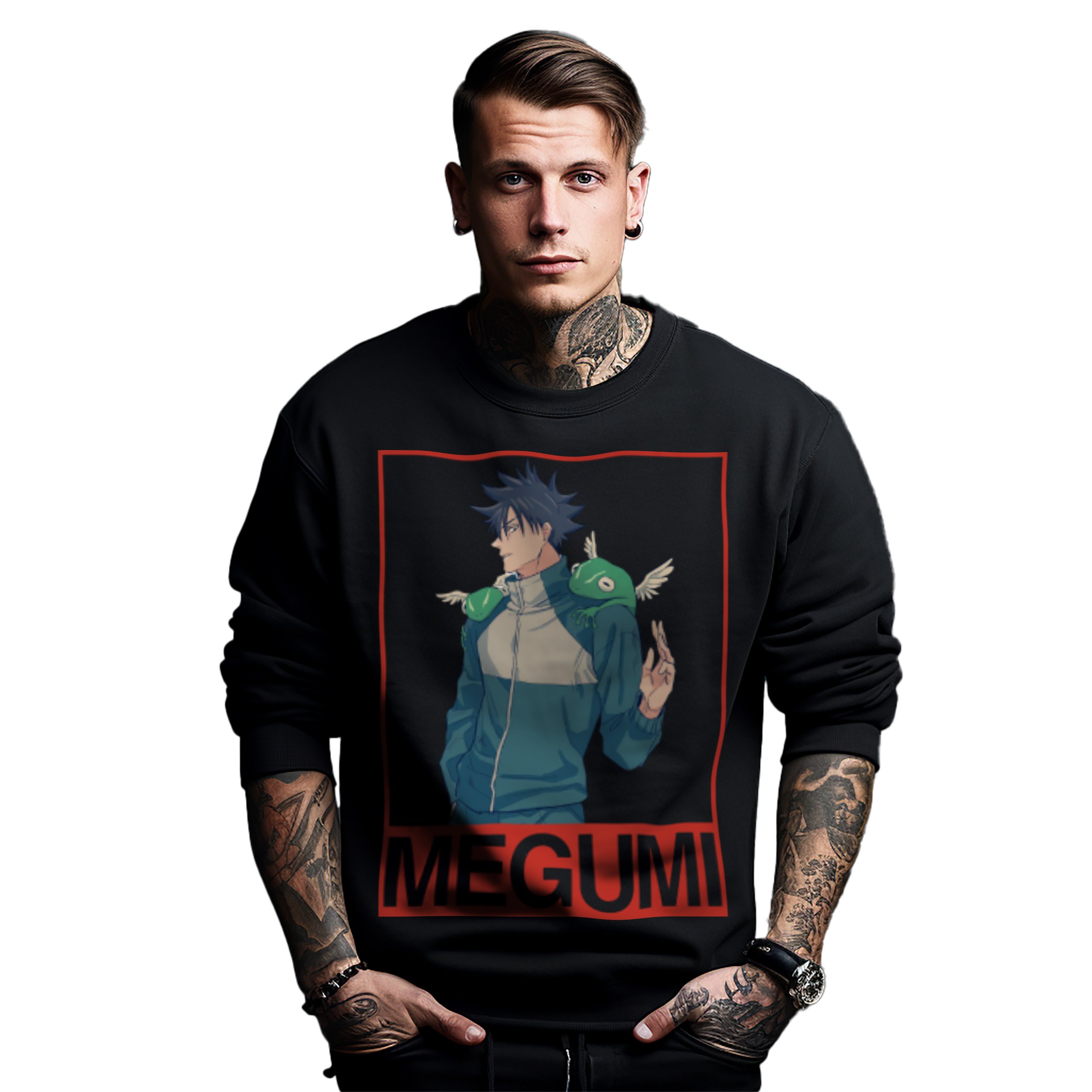 Mikina černá pánský potisk Anime Megumi