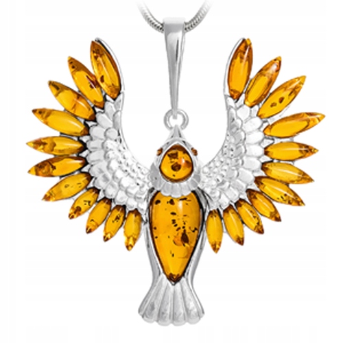 Stříbrný Holubek rajský ptáček fénix přívěsek ze stříbra AG925 s Jantarem