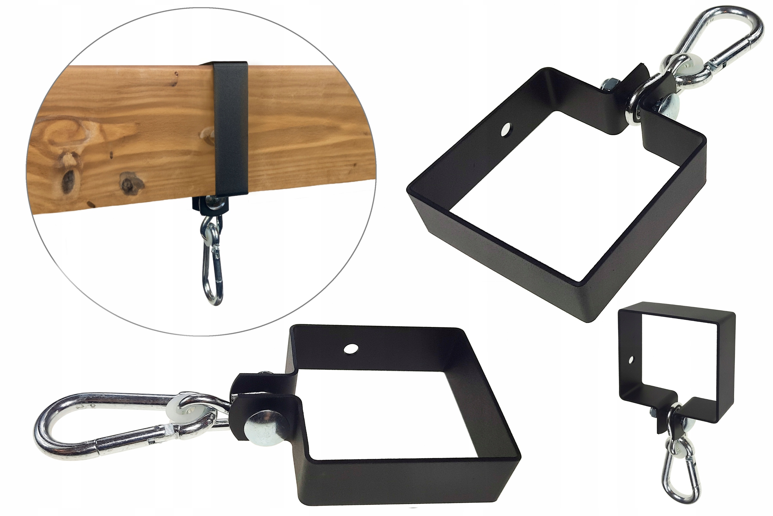 Mocowanie huśtawki obejma hak kwadrat 90x90 czarny