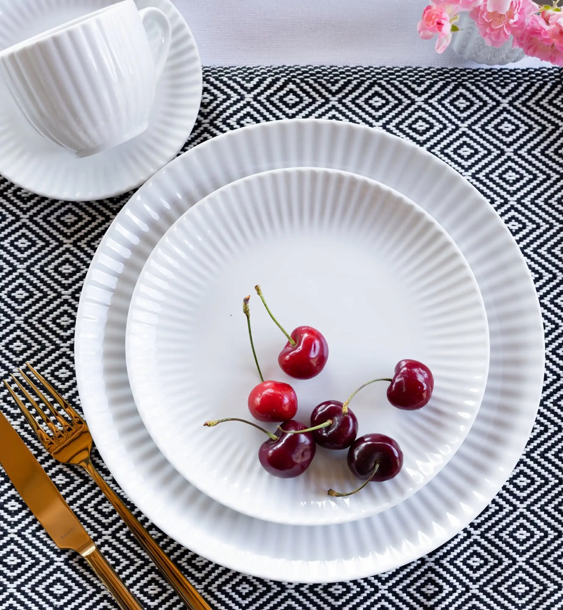 Lubiana Daisy 12x Talerz Obiadowy Płytki 27 CM Zestaw 12 El Biała Porcelana