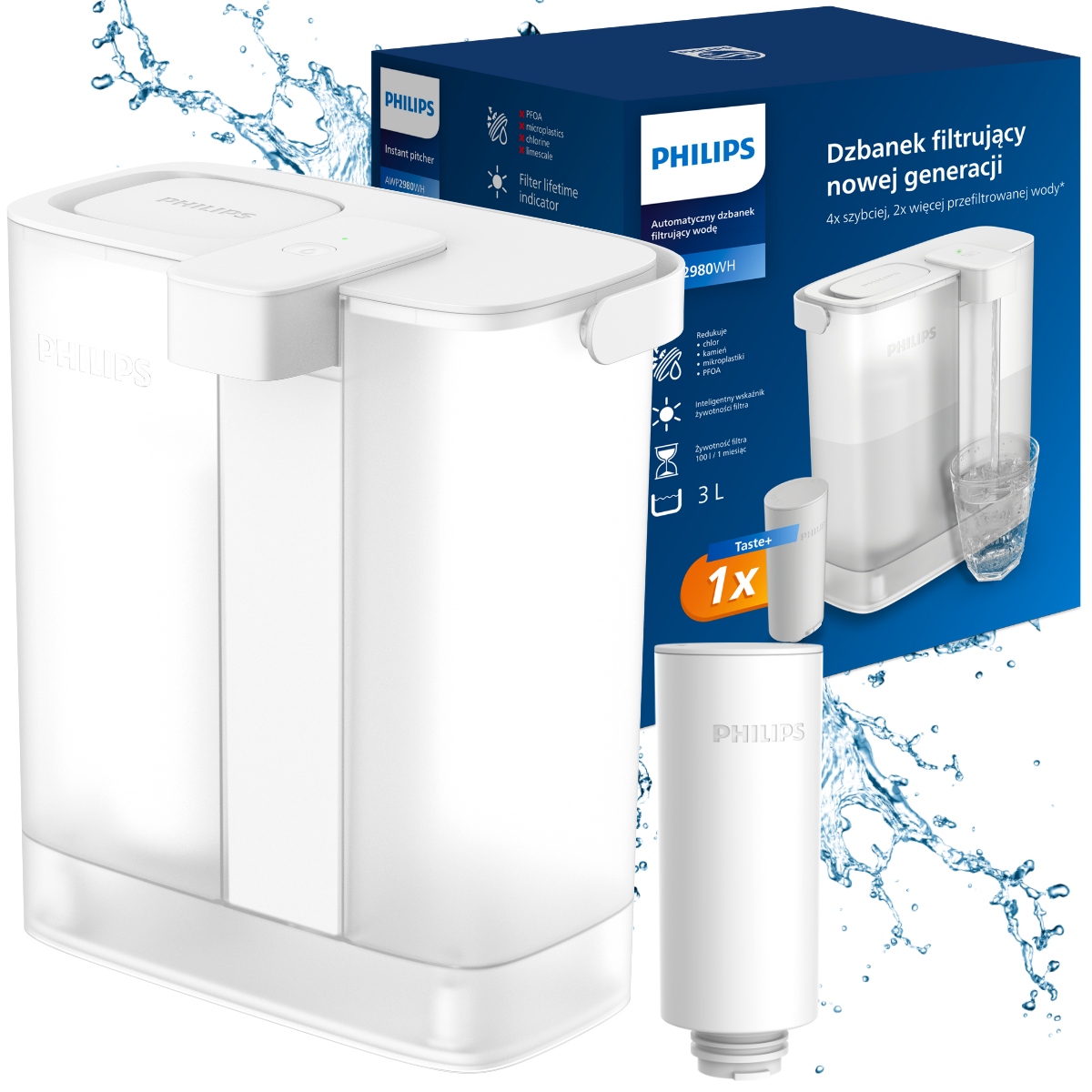 Automatyczny filtr nablatowy Philips AWP2980WH, dzbanek filtrujący biały