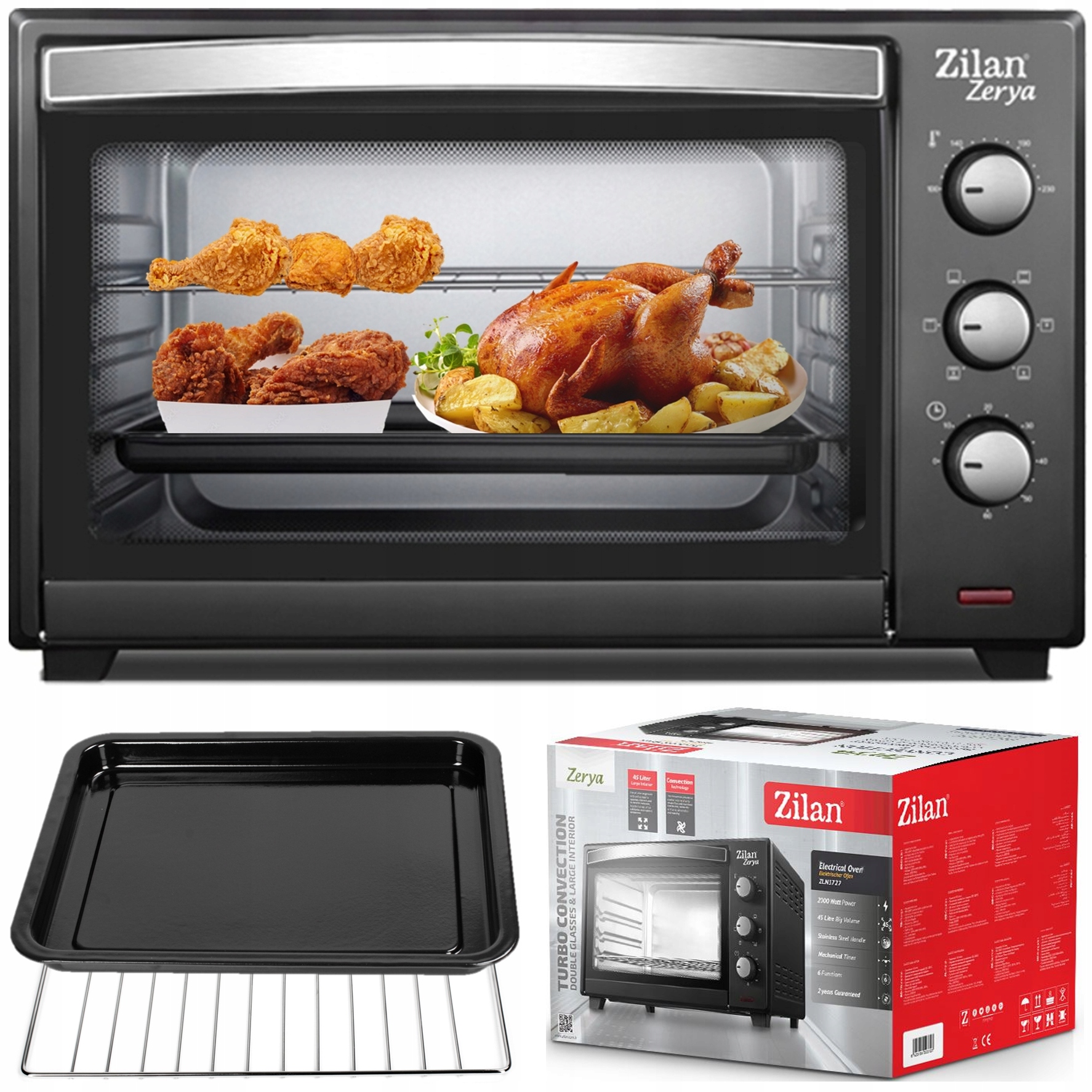 Piekarnik Elektryczny Mini Czarny Termoobieg Timer Czarny 45L 2000W