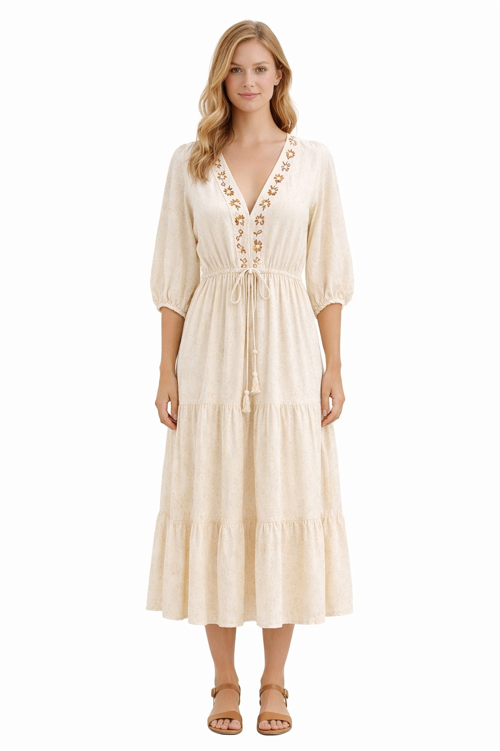 Dlouhé Šaty S Ozdobným Výstřihem A Volánem S/m 1I4A