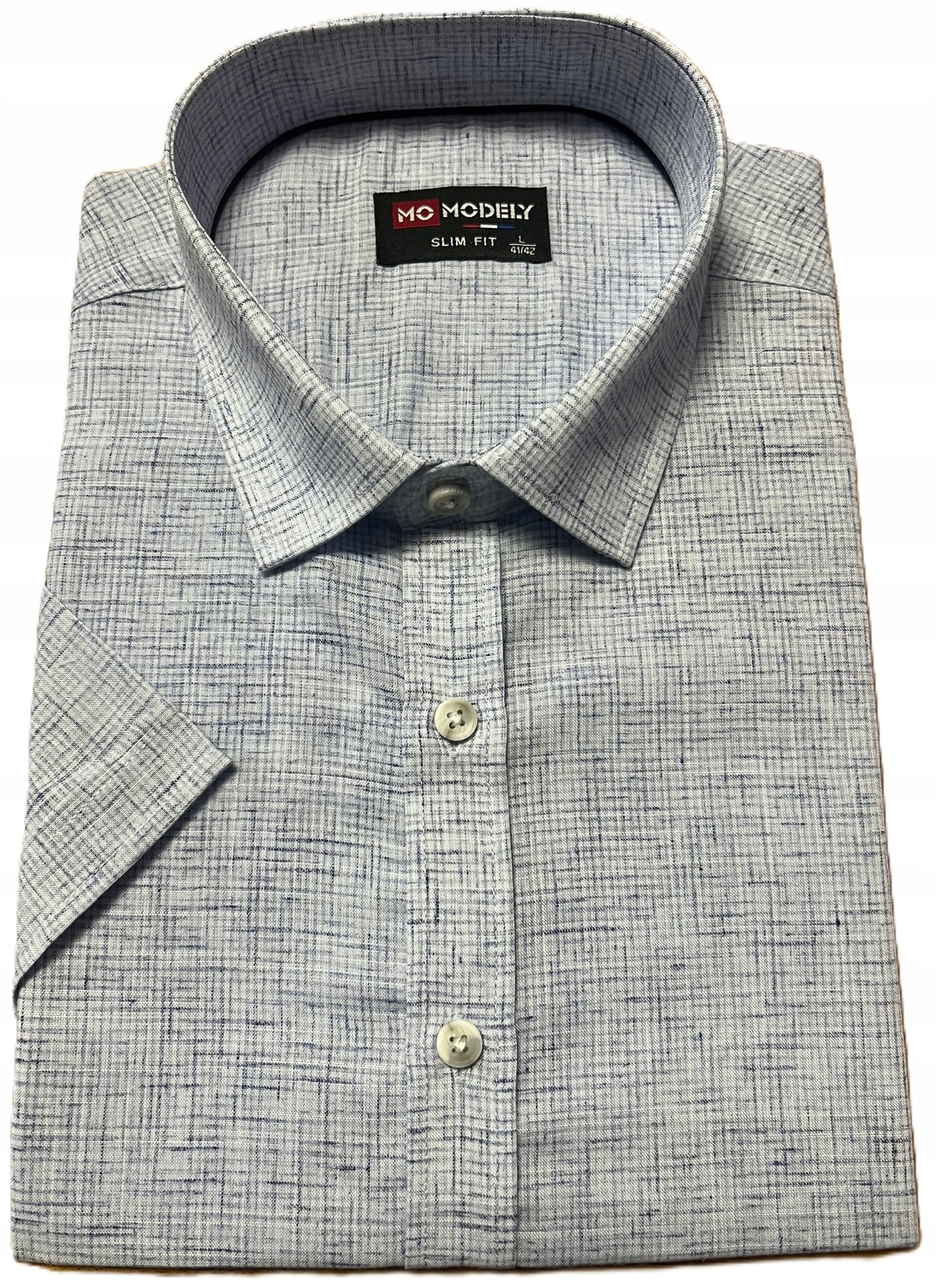 Pánská košile Modely 2635 Modrý kostkovaný efekt SlimFit XL 43/44 Kr. rukáv