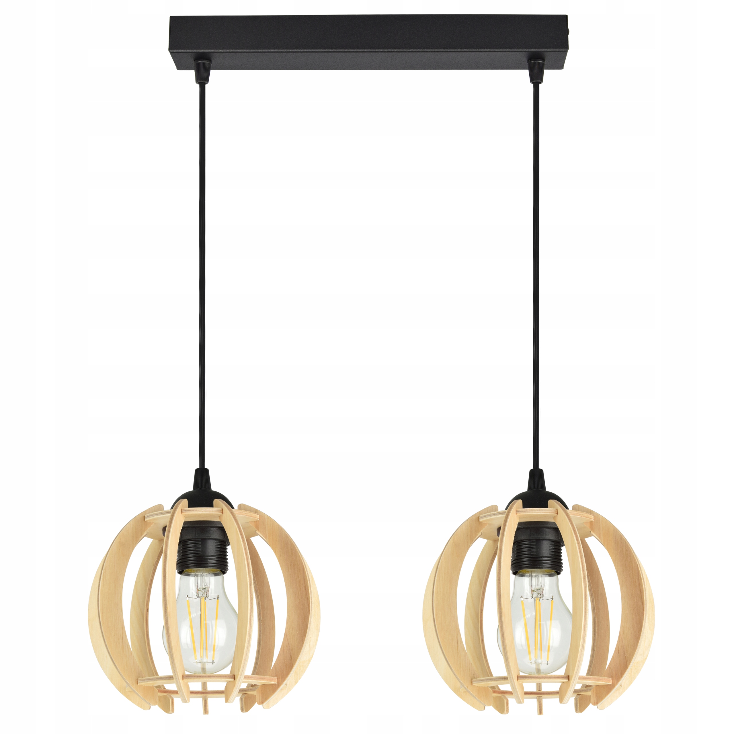 

Lampa Wisząca Żyrandol Dwa Drewniane Klosze Led