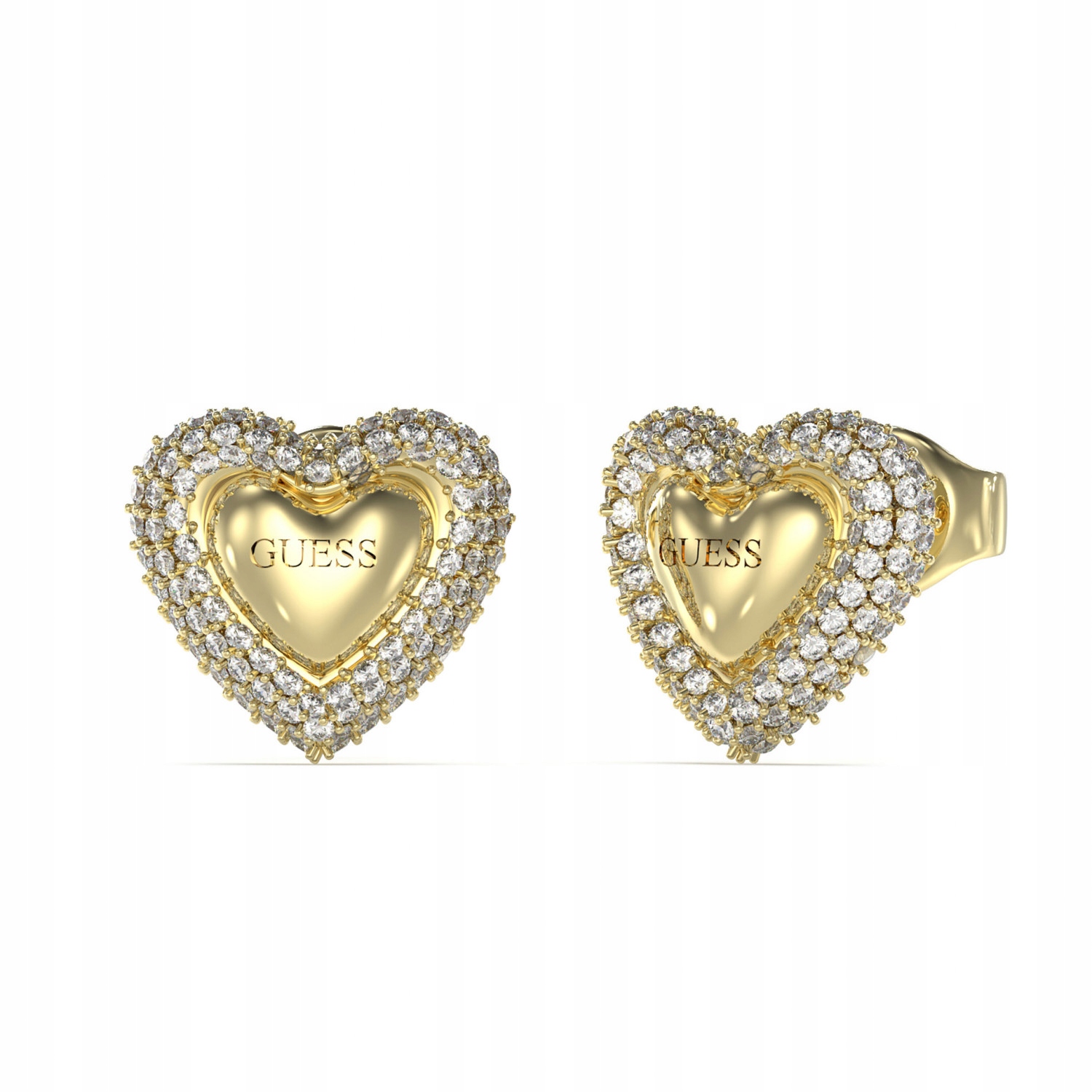 Náušnice Guess zlaté zirkon srdce